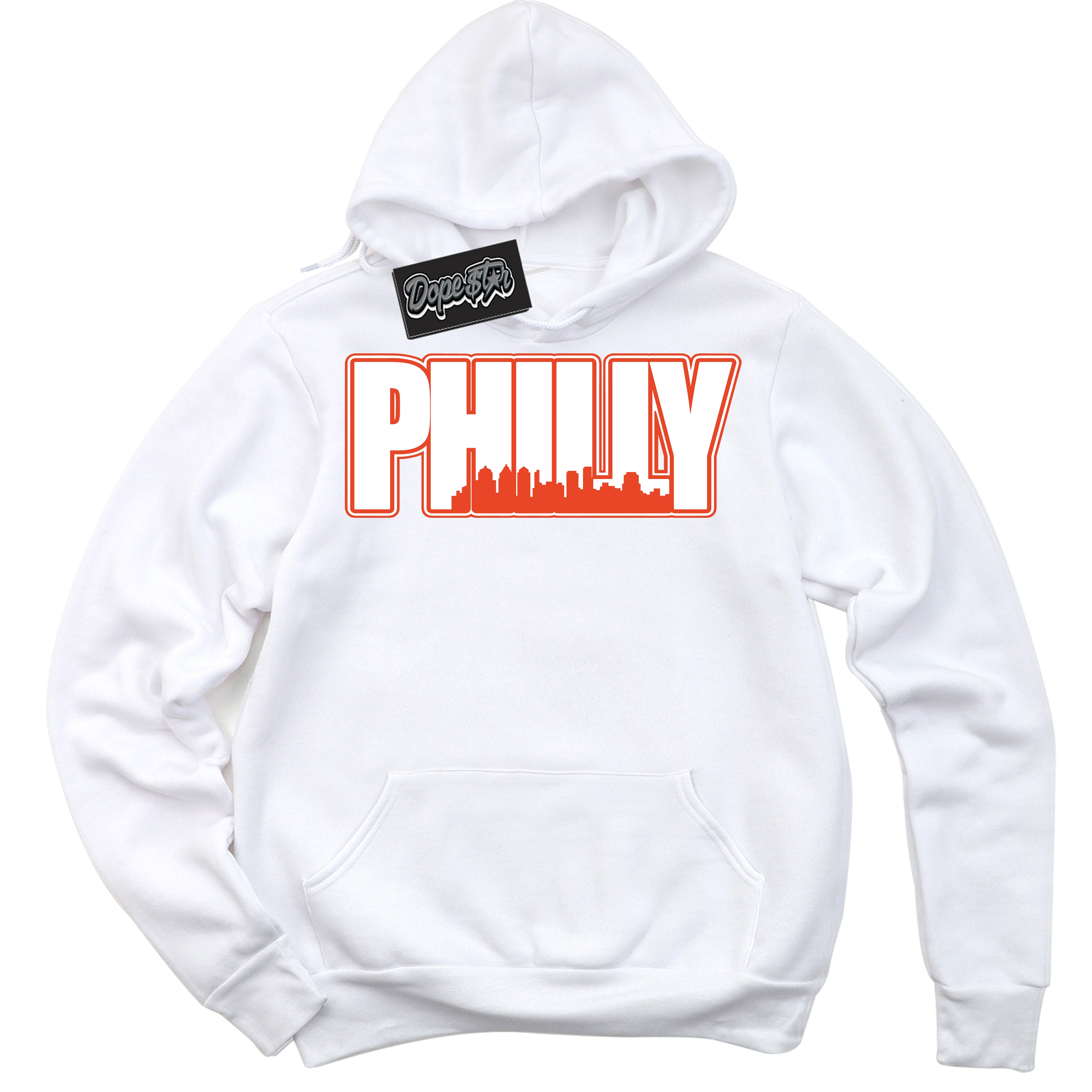 Nike Dunk Low Retro Cosmic Clay 'Philly' Hoodie - White Streetwear Mockup | Sneakerhead Sweatshirt Matching Nike Dunk Low Retro Cosmic Clay | Limited Edition Urban Streetwear for Sneaker Matching OOTD | Outfits that pair perfectly with your ND Low Retro Cosmic Clay | Sneakerhead Fashion Must-Have Apparel for Men and Women.