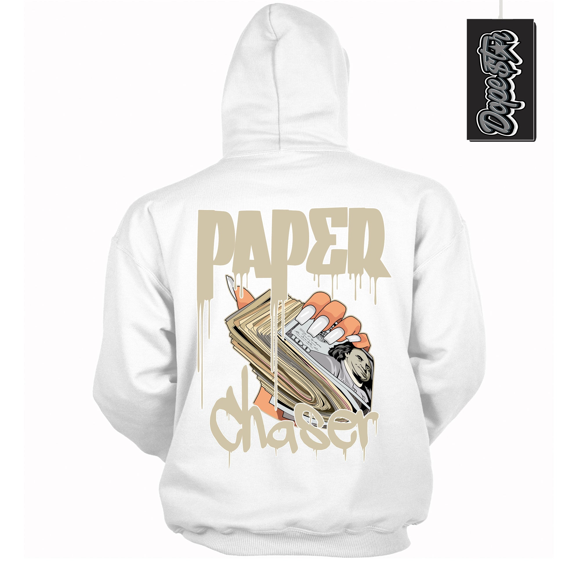 Cool White Hoodie with “ Paper Chaser ” design that Perfectly Matches Gratitude 11s Sneakers.