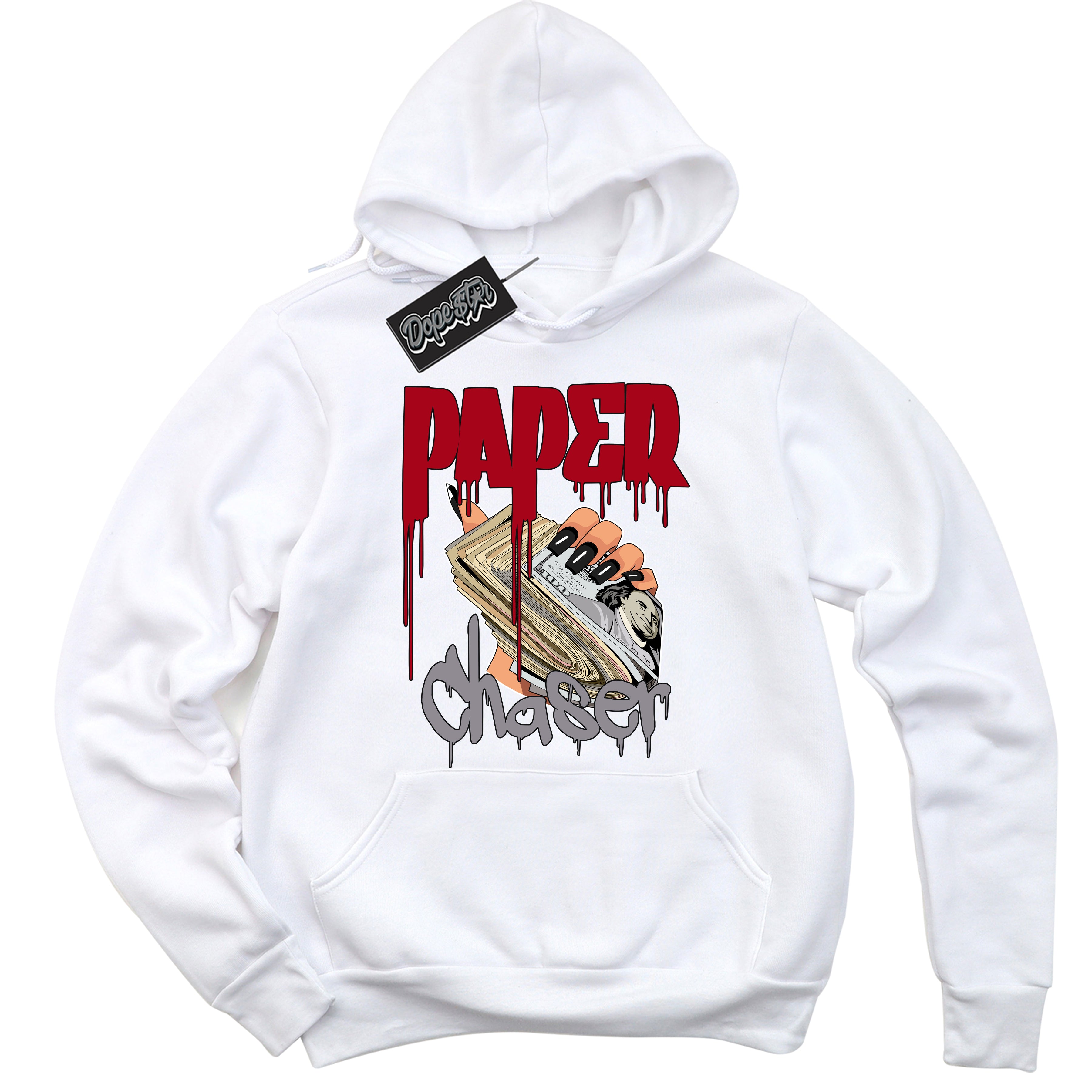 Cool White Hoodie with “ Paper Chaser ” design that Perfectly Matches Bred Reimagined 4s Jordans.