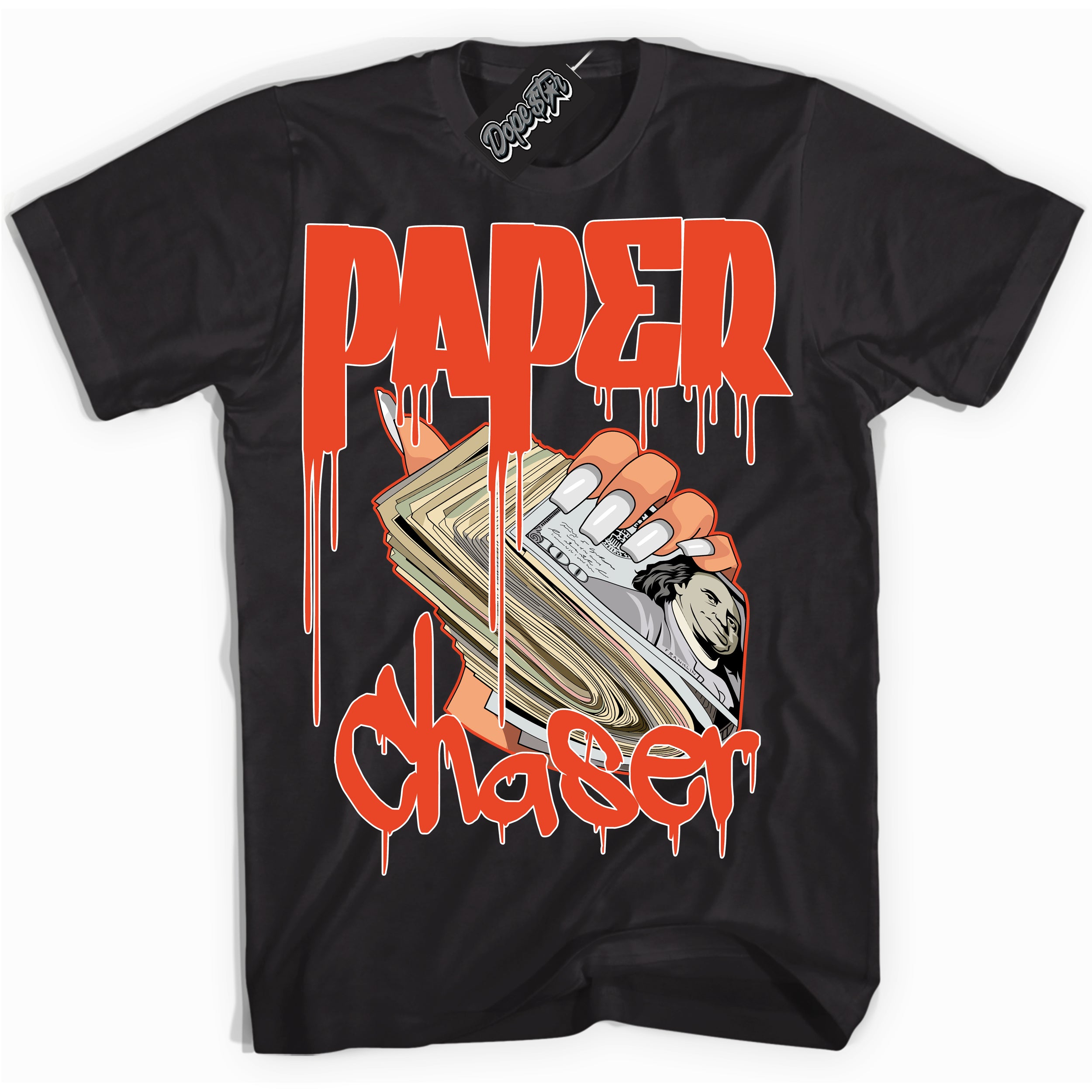 Nike Dunk Low Retro Cosmic Clay 'Paper Chaser' Shirt - Black Streetwear Mockup | Sneakerhead T-Shirt Matching Nike Dunk Low Retro Cosmic Clay | Limited Edition Urban Streetwear for Sneaker Matching O0TD | Outfits that pair perfectly with your ND Low Retro Cosmic Clay | Sneakerhead Fashion Must-Have Apparel for Men and Women