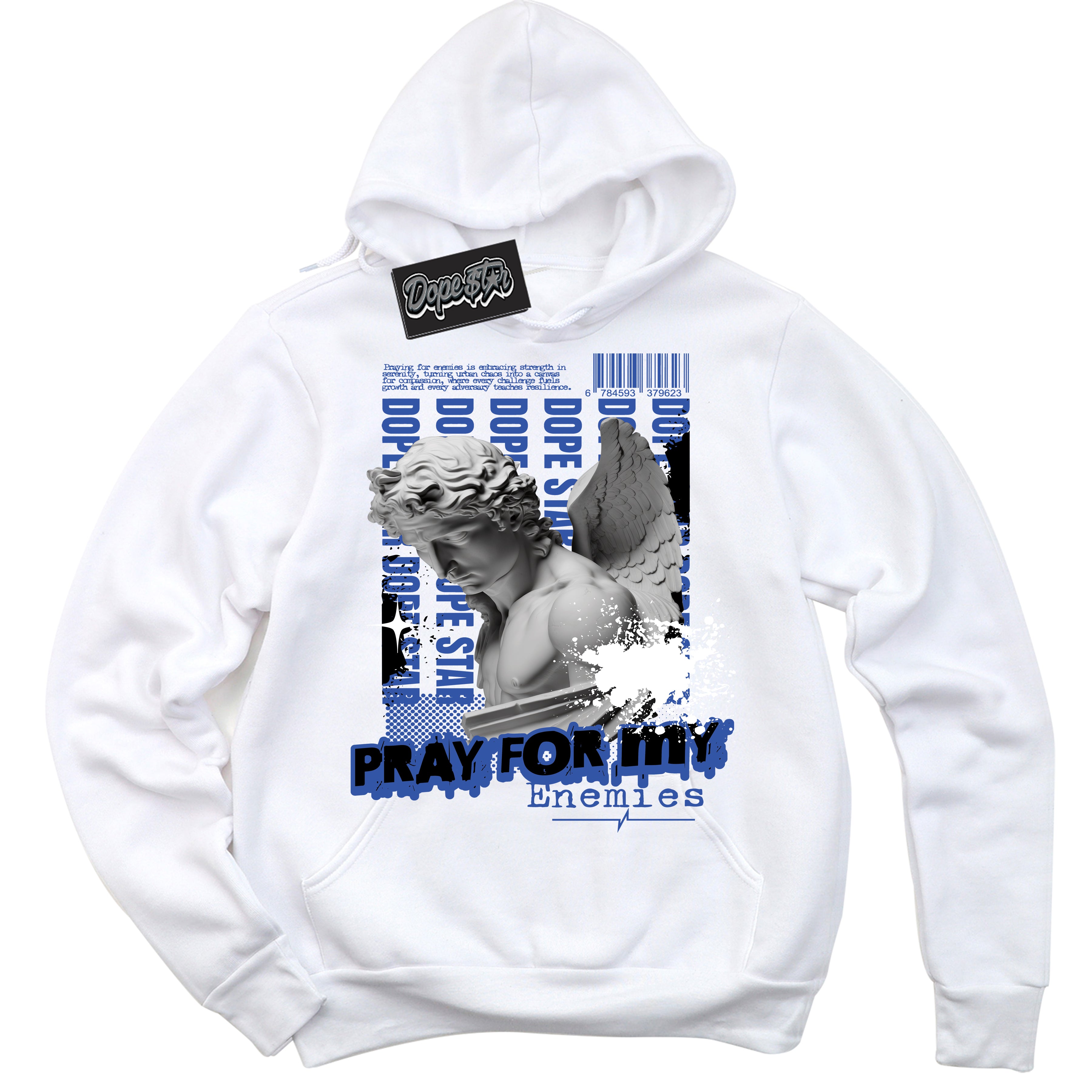 Dunk Low Astronomy Blue 'Pray Enemies' Hoodie – White Streetwear Sweatshirt | Sneaker Matching Hoodie for Dunk Low Astronomy Blue | Men's & Women's Streetwear Outfit by Sneaker Shirts Outlet.