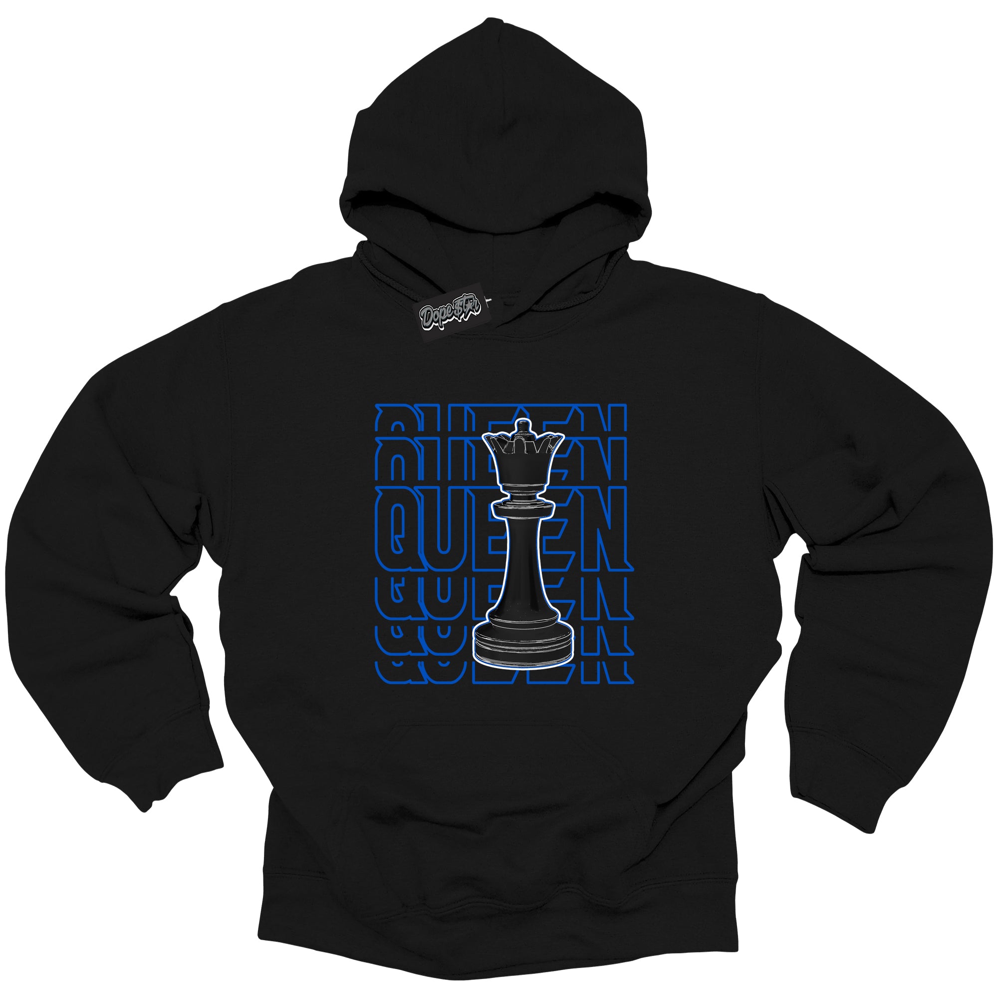 Cool Black Hoodie with “ Queen Chess ” design that Perfectly Matches Royal Reimagined 1s Sneakers.