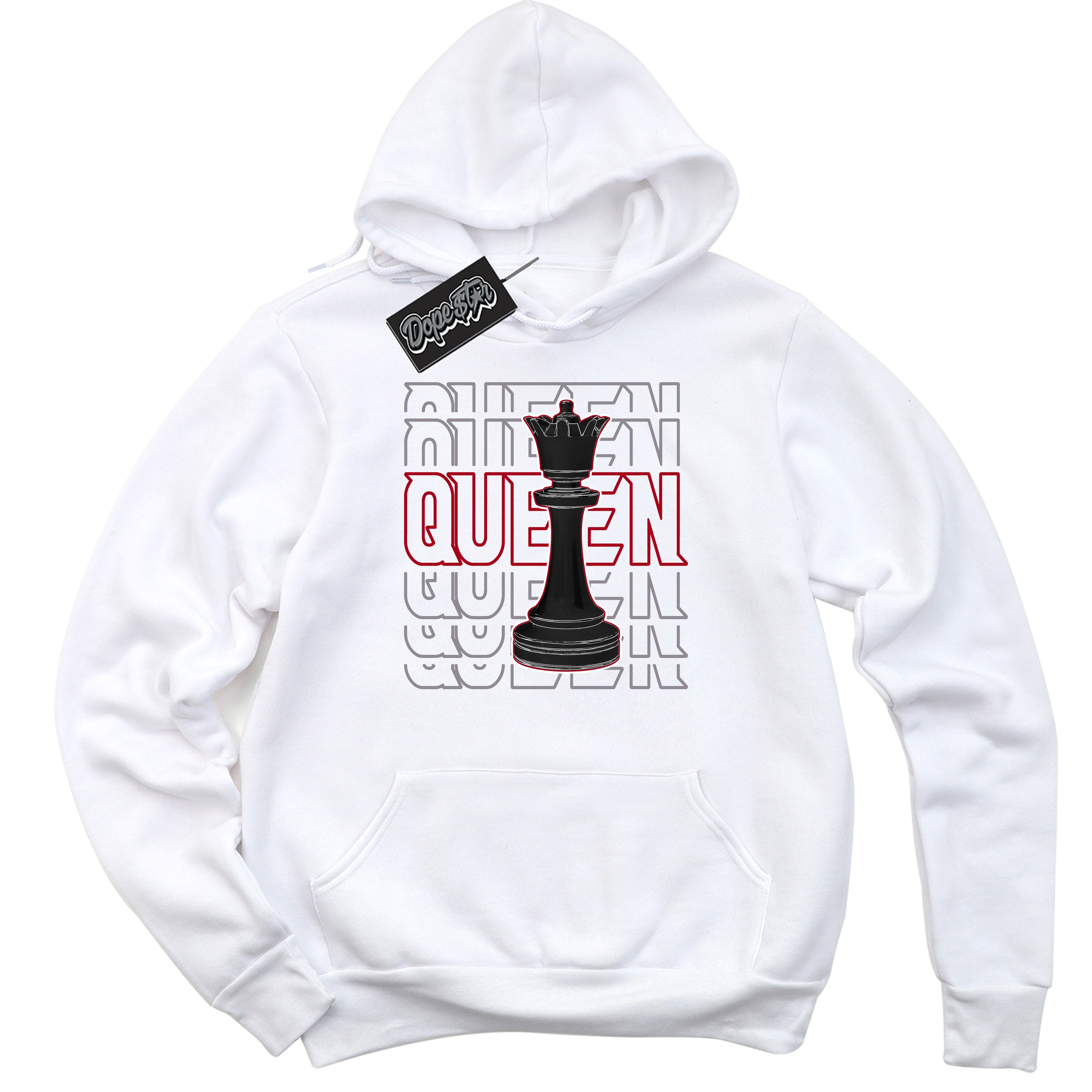 Cool White Hoodie with “ Queen Chess ” design that Perfectly Matches Bred Reimagined 4s Jordans.