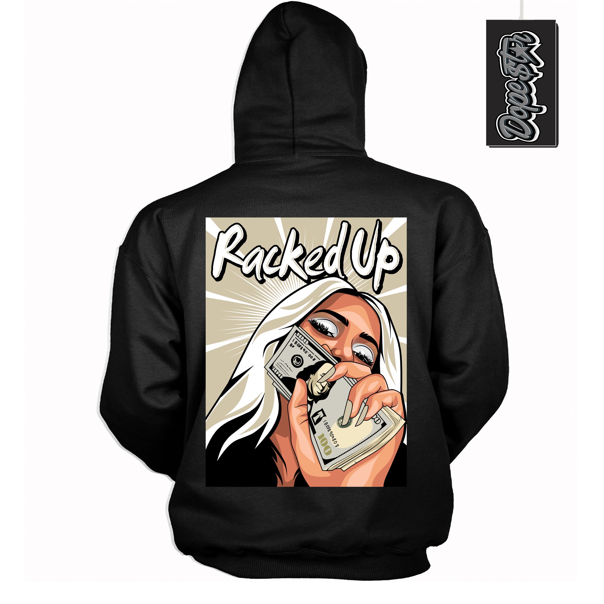 Cool Black Hoodie with “ Racked Up ” design that Perfectly Matches Gratitude 11s Sneakers.