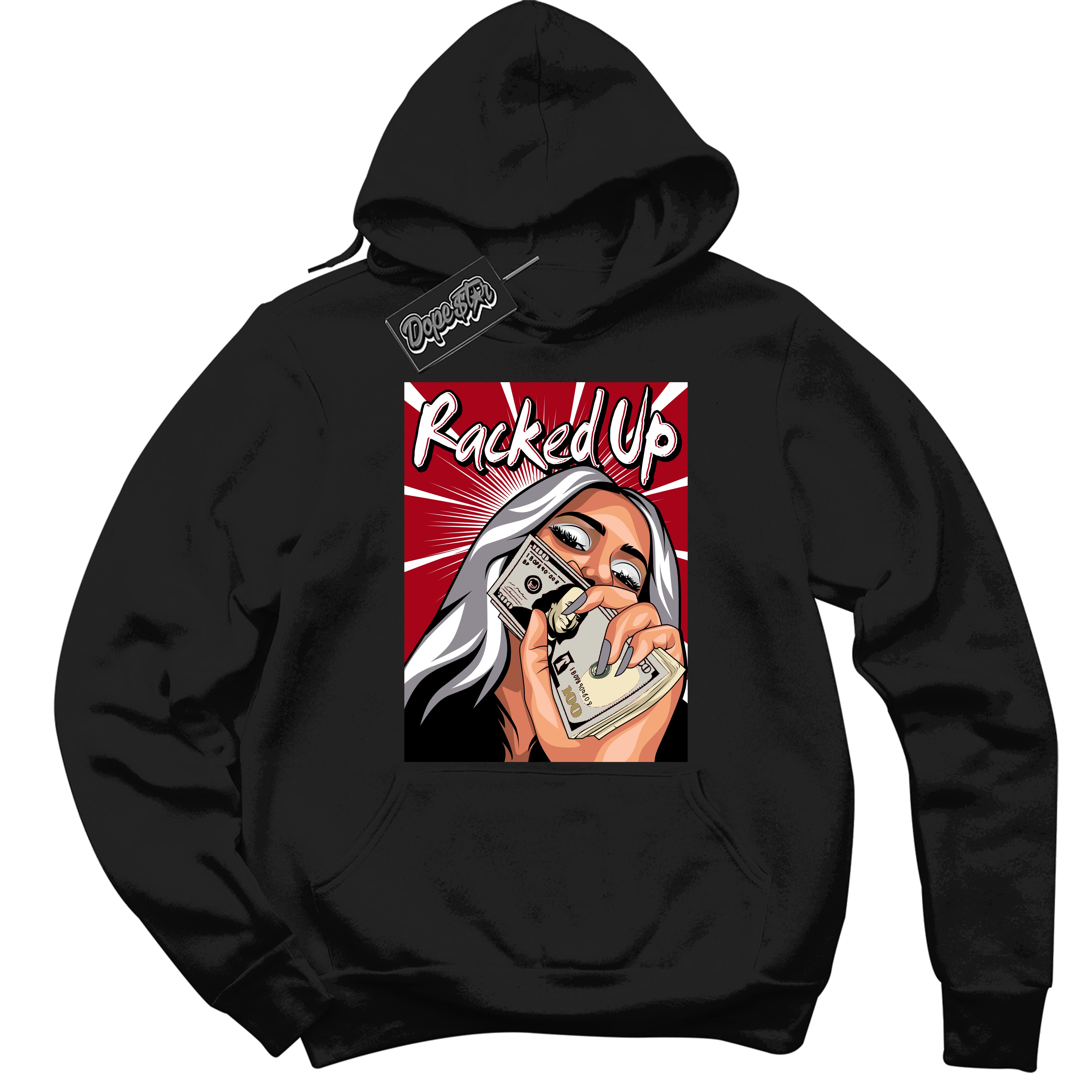 Cool Black Hoodie with “ Racked Up ” design that Perfectly Matches Bred Reimagined 4s Jordans.