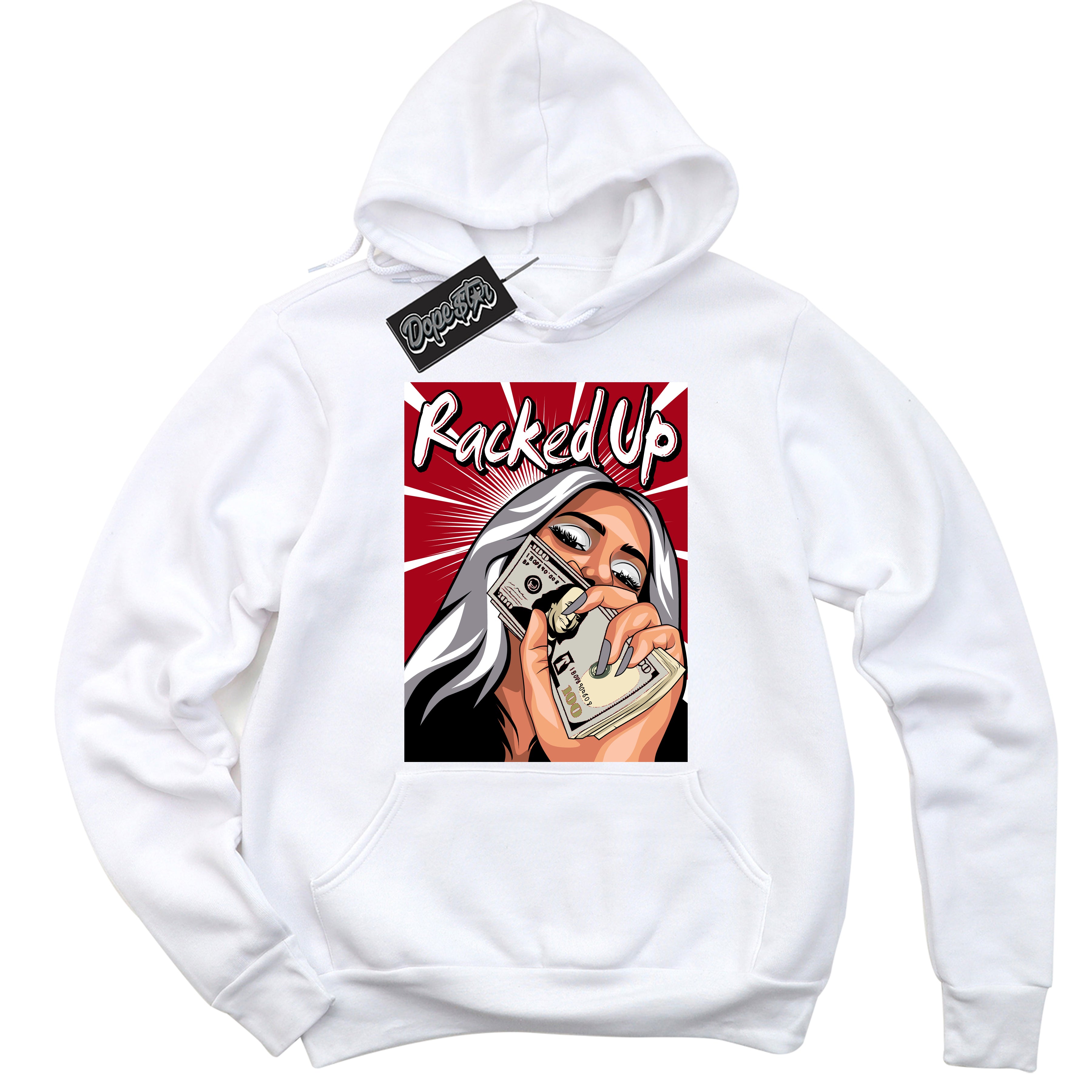 Cool White Hoodie with “ Racked Up ” design that Perfectly Matches Bred Reimagined 4s Jordans.