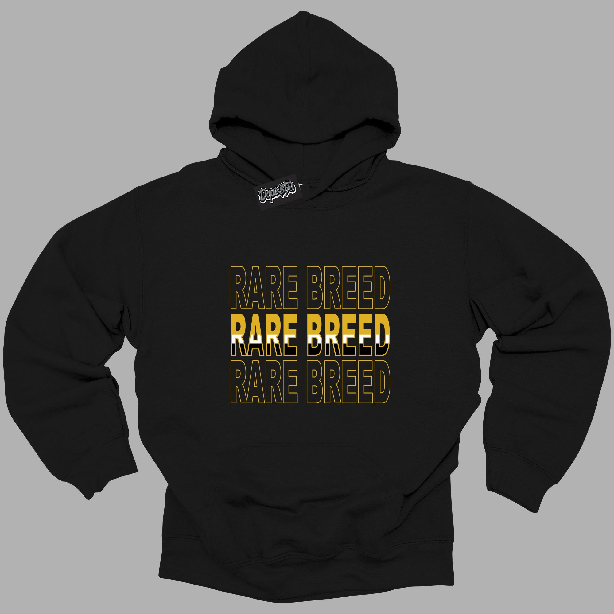 Cool Black Hoodie with “ Rare Breed ” design that Perfectly Matches Yellow Ochre 6s Sneakers.