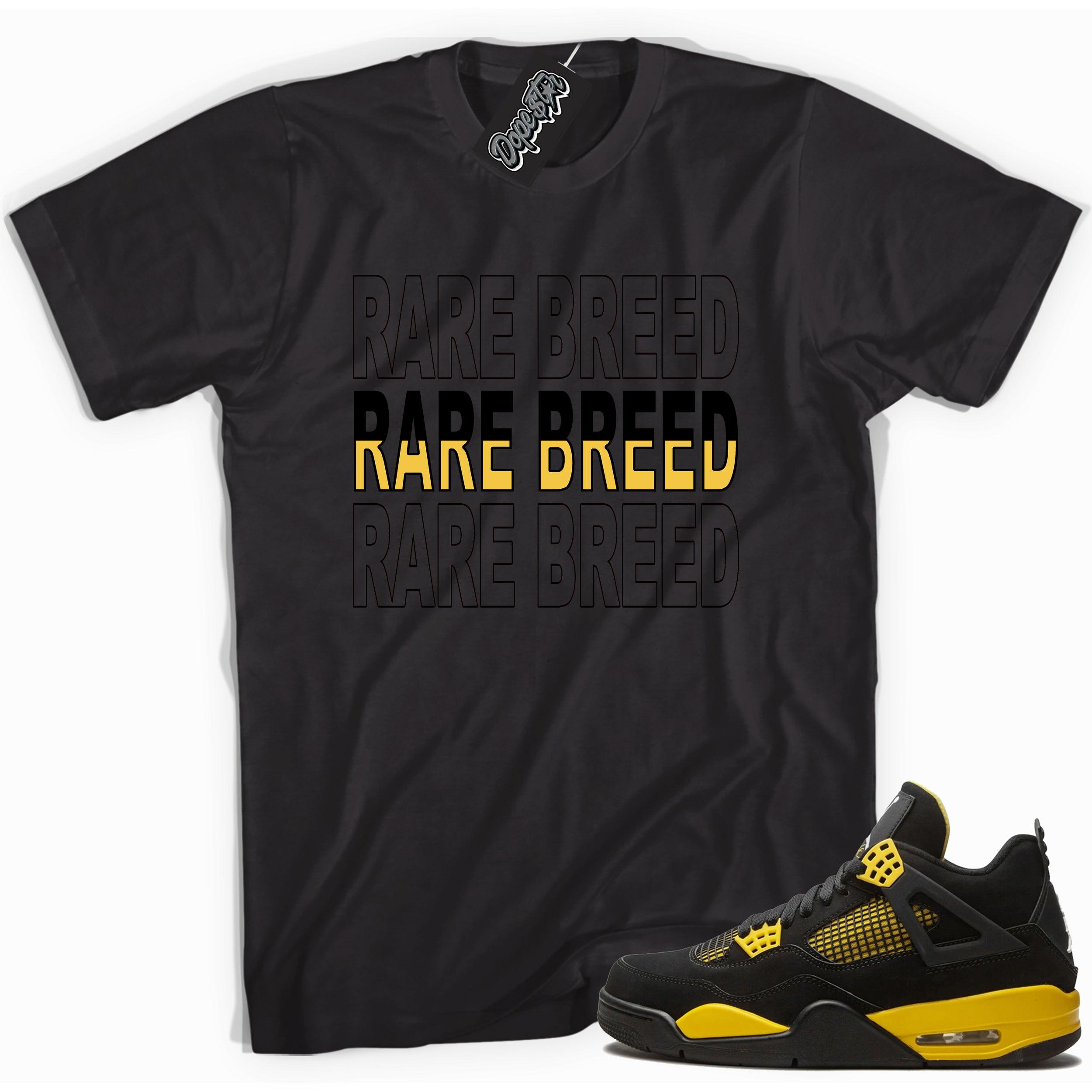 Cool black graphic tee with 'rare breed' print, that perfectly matches Air Jordan 4 Thunder sneakers