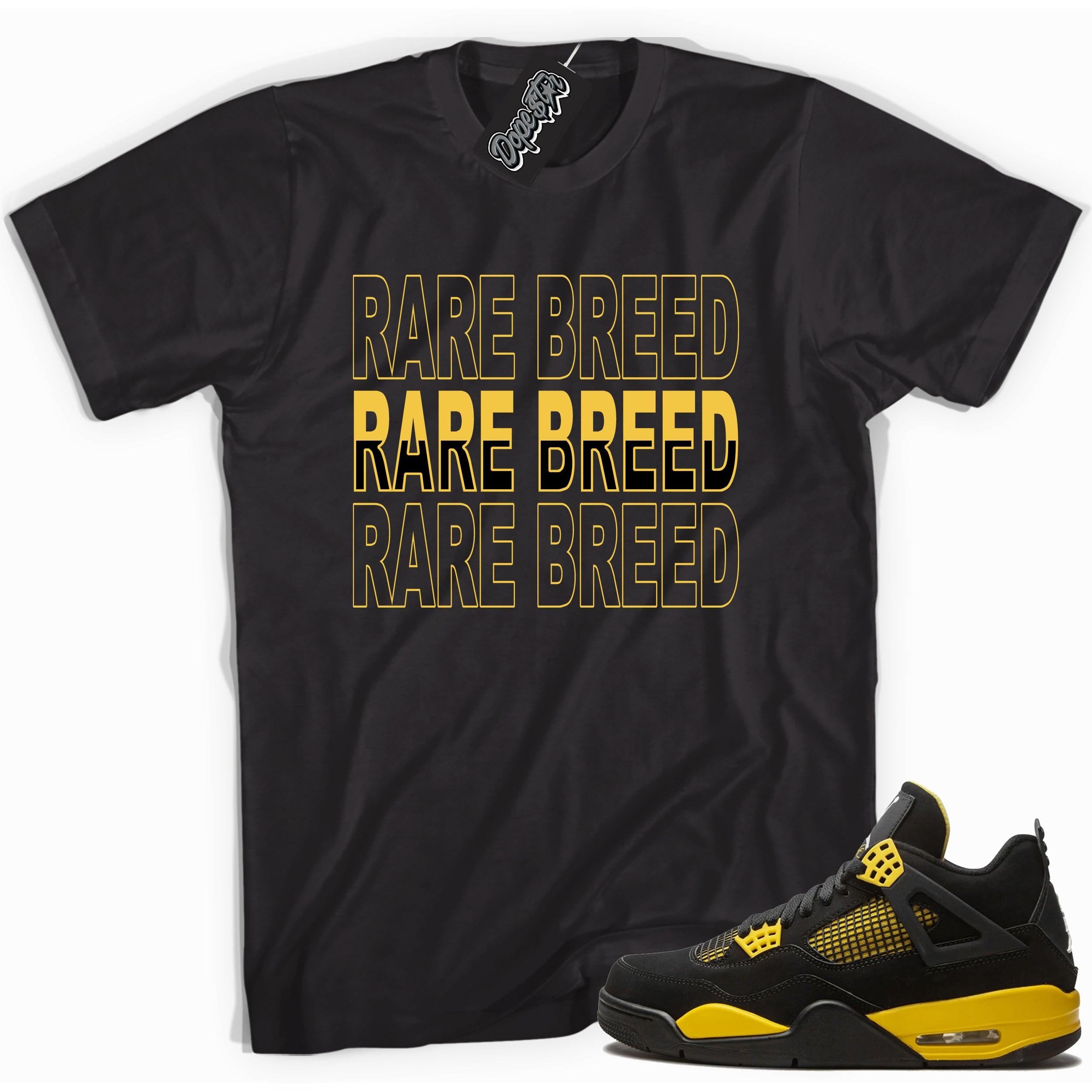 Cool black graphic tee with 'rare breed' print, that perfectly matches Air Jordan 4 Thunder sneakers