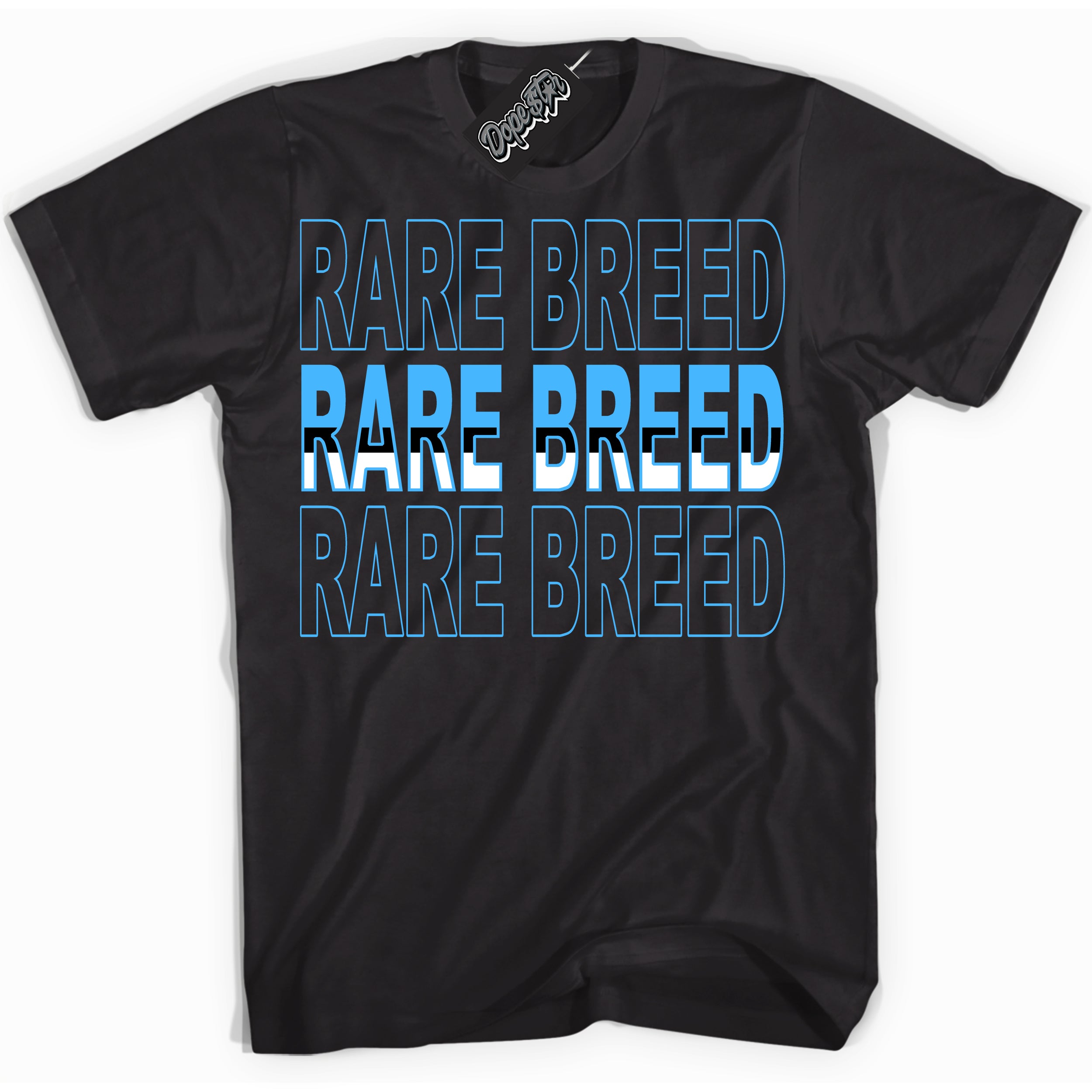 Cool Black graphic tee with “ Rare Breed ” design, that perfectly matches Powder Blue 9s sneakers