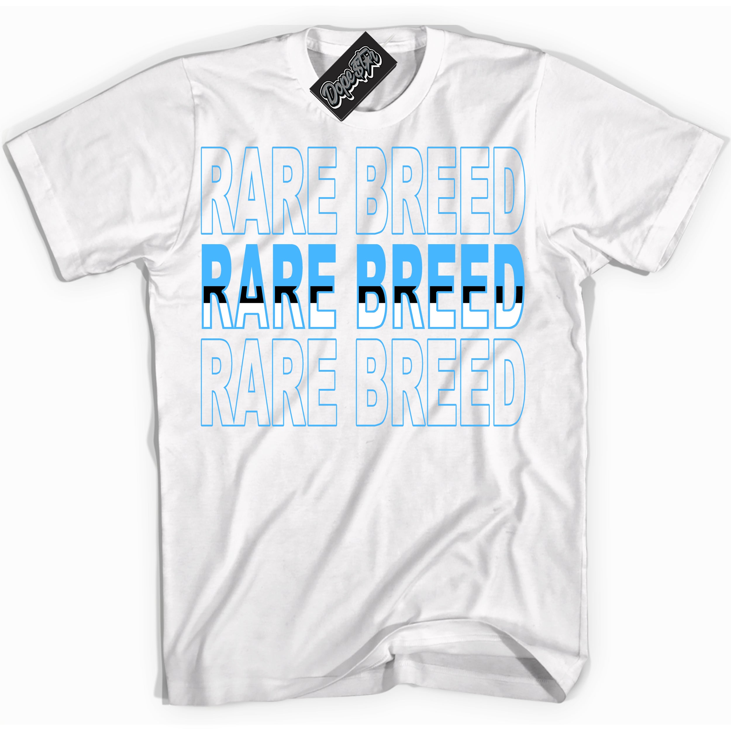 Cool White graphic tee with “ Rare Breed ” design, that perfectly matches Powder Blue 9s sneakers