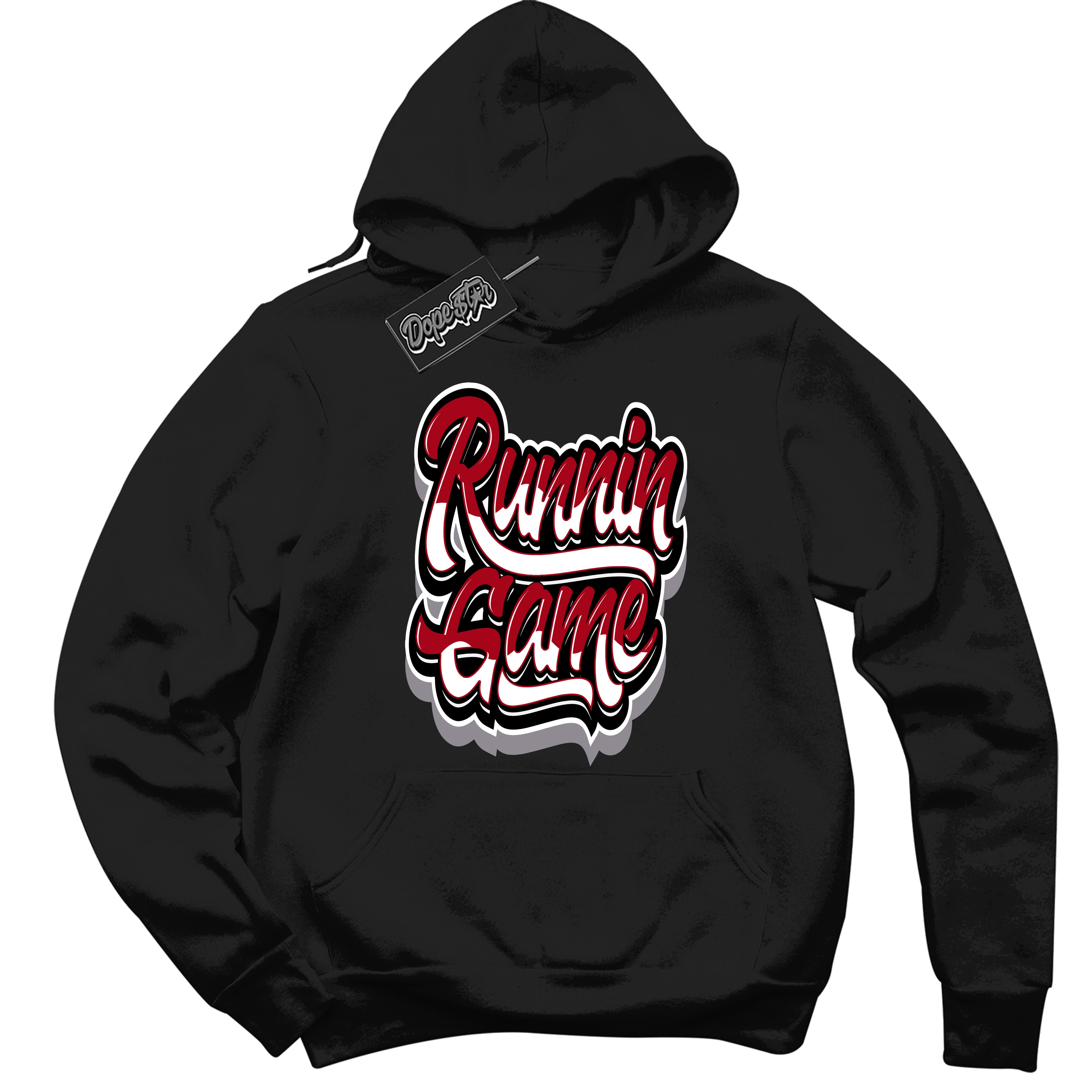 Cool Black Hoodie with “ Running Game ” design that Perfectly Matches Bred Reimagined 4s Jordans.