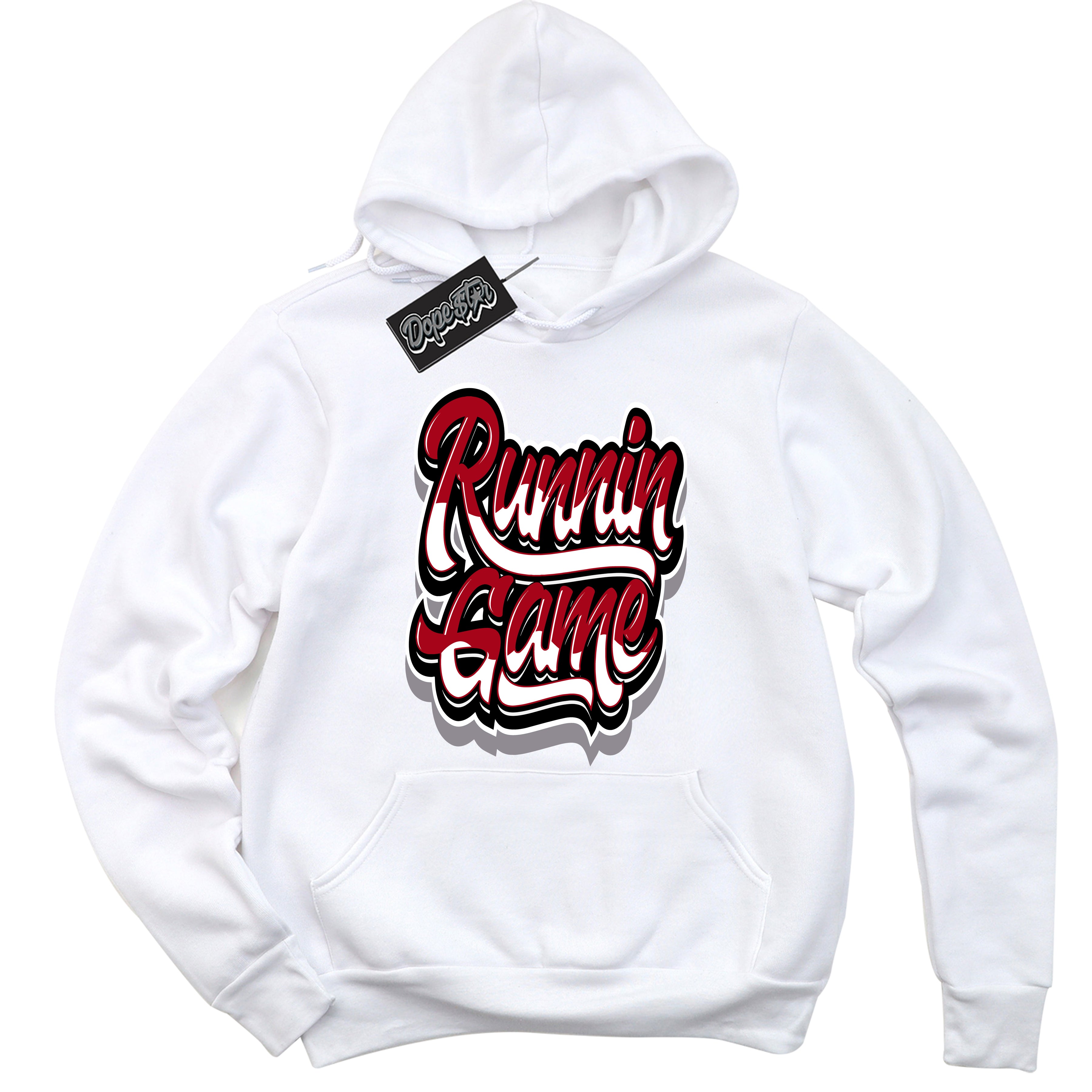 Cool White Hoodie with “ Running Game ” design that Perfectly Matches Bred Reimagined 4s Jordans.