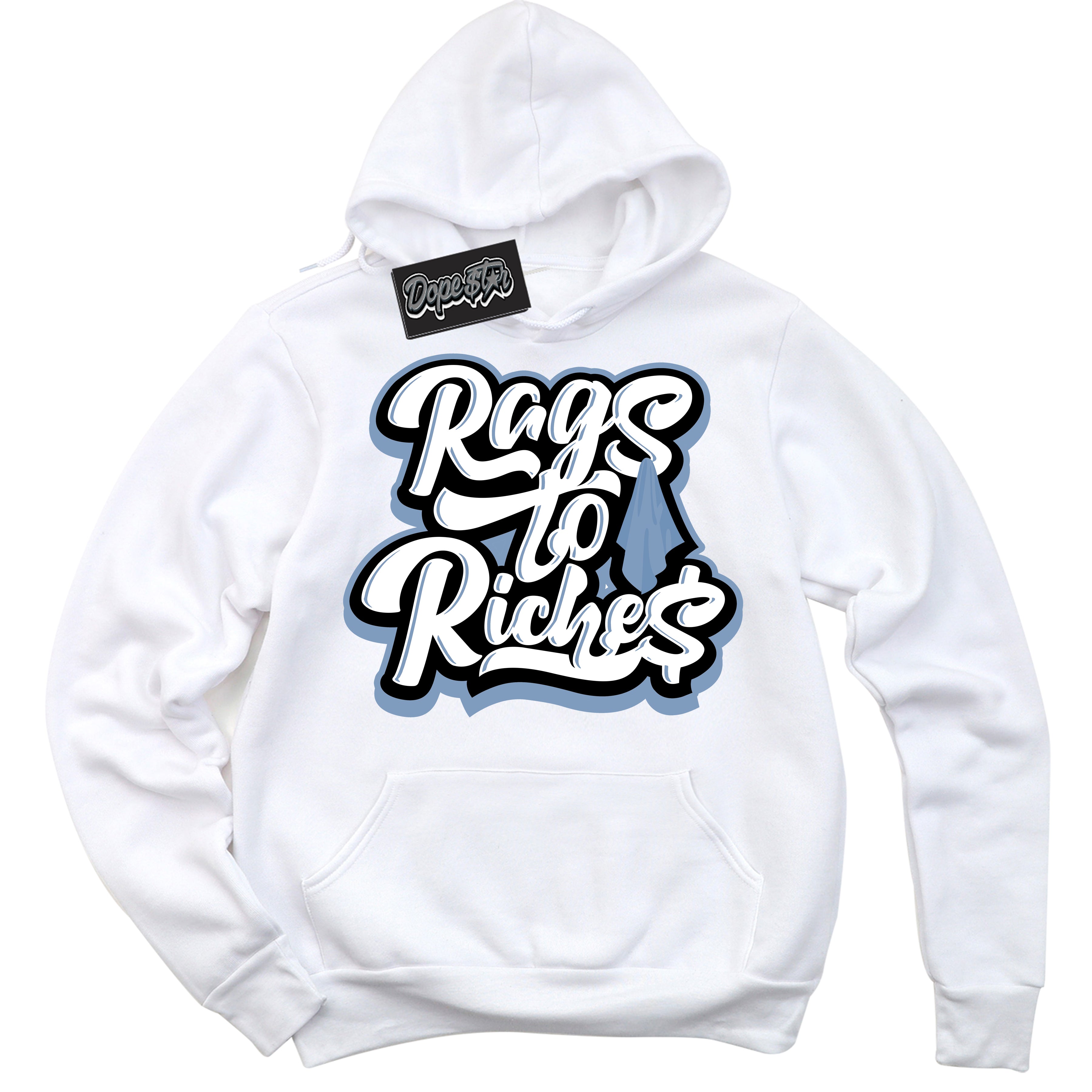Cool White Hoodie with “ Rags To Riches ” design that Perfectly Matches Reverse Oreo 6s Sneakers.