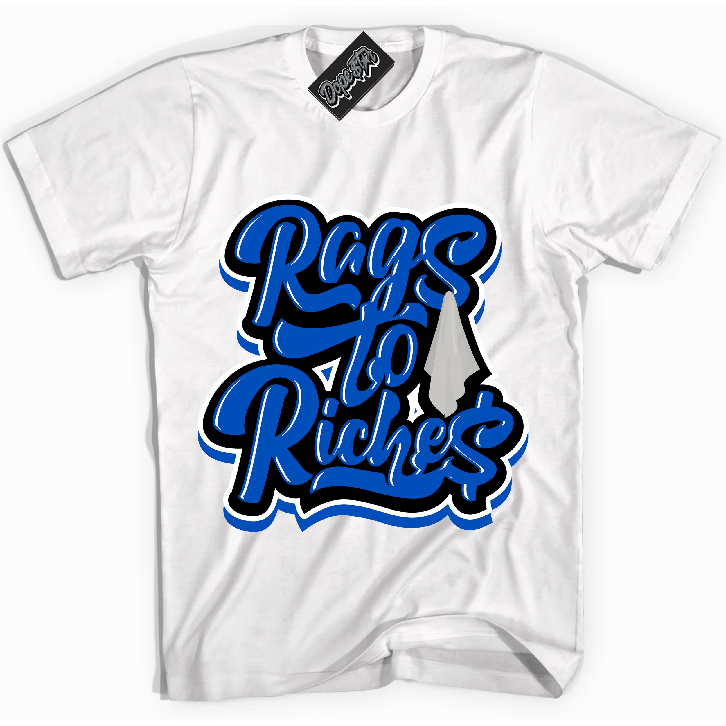 Dunk Low Astronomy Blue 'Rags To Riches' Shirt – White Streetwear T-Shirt | Sneaker Matching Tee for Dunk Low Astronomy Blue | Men's & Women's Streetwear Outfit by Sneaker Shirts Outlet.