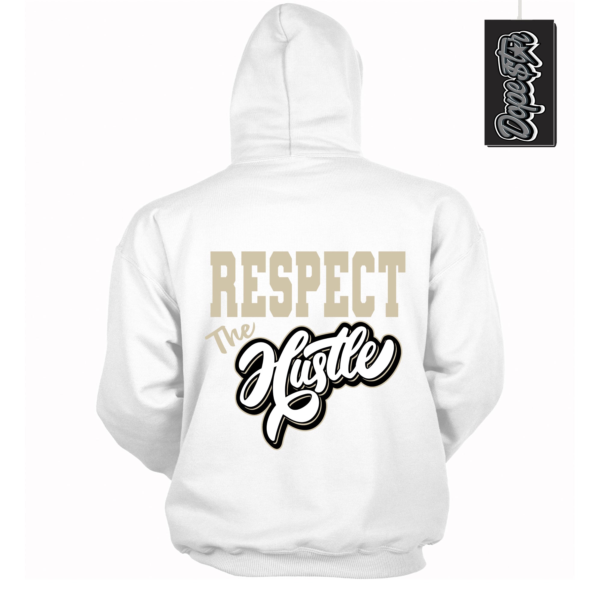 Cool White Hoodie with “ Respect The Hustle ” design that Perfectly Matches Gratitude 11s Sneakers.