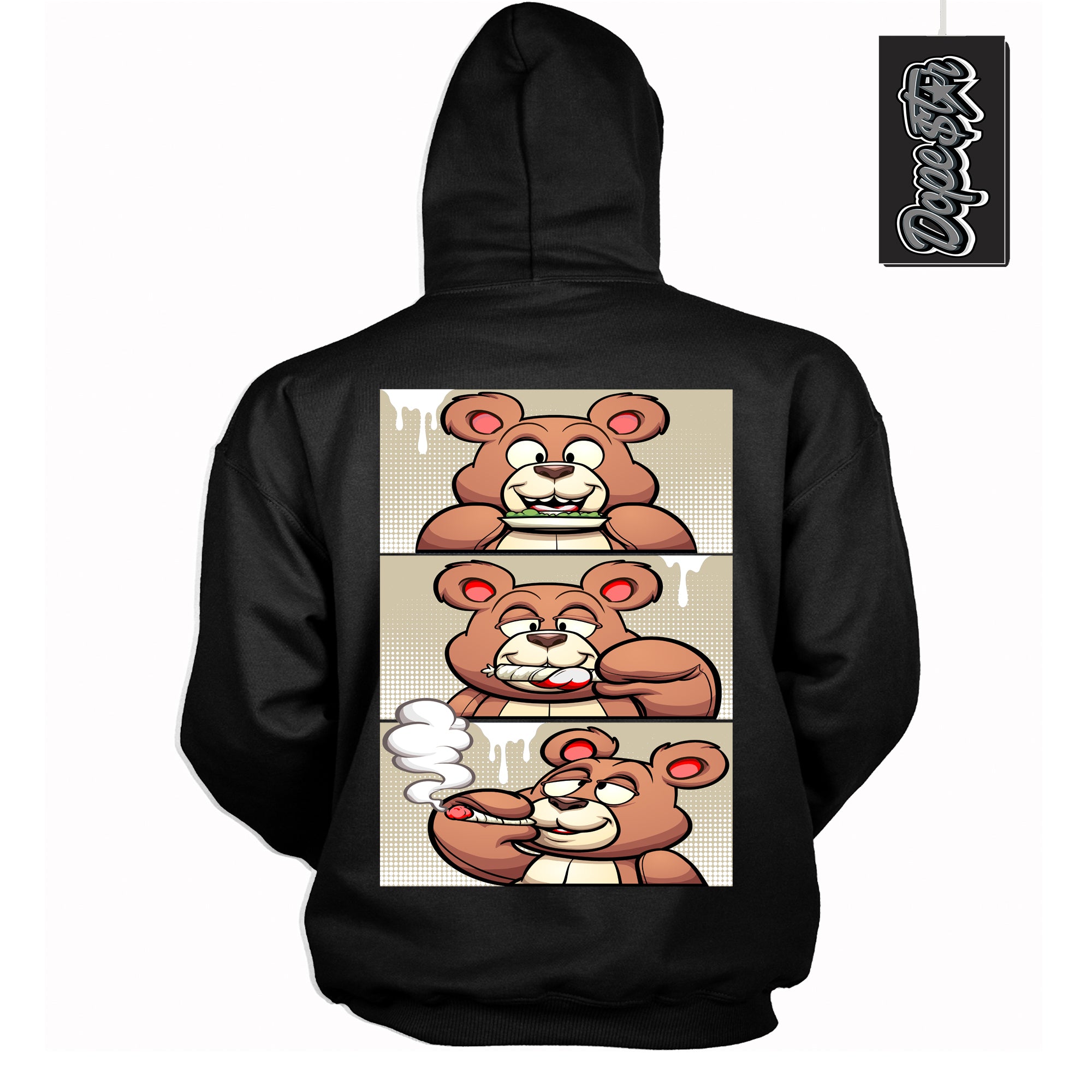 Cool Black Hoodie with “ Roll It Lick It Smoke It Bear ” design that Perfectly Matches Gratitude 11s Sneakers.