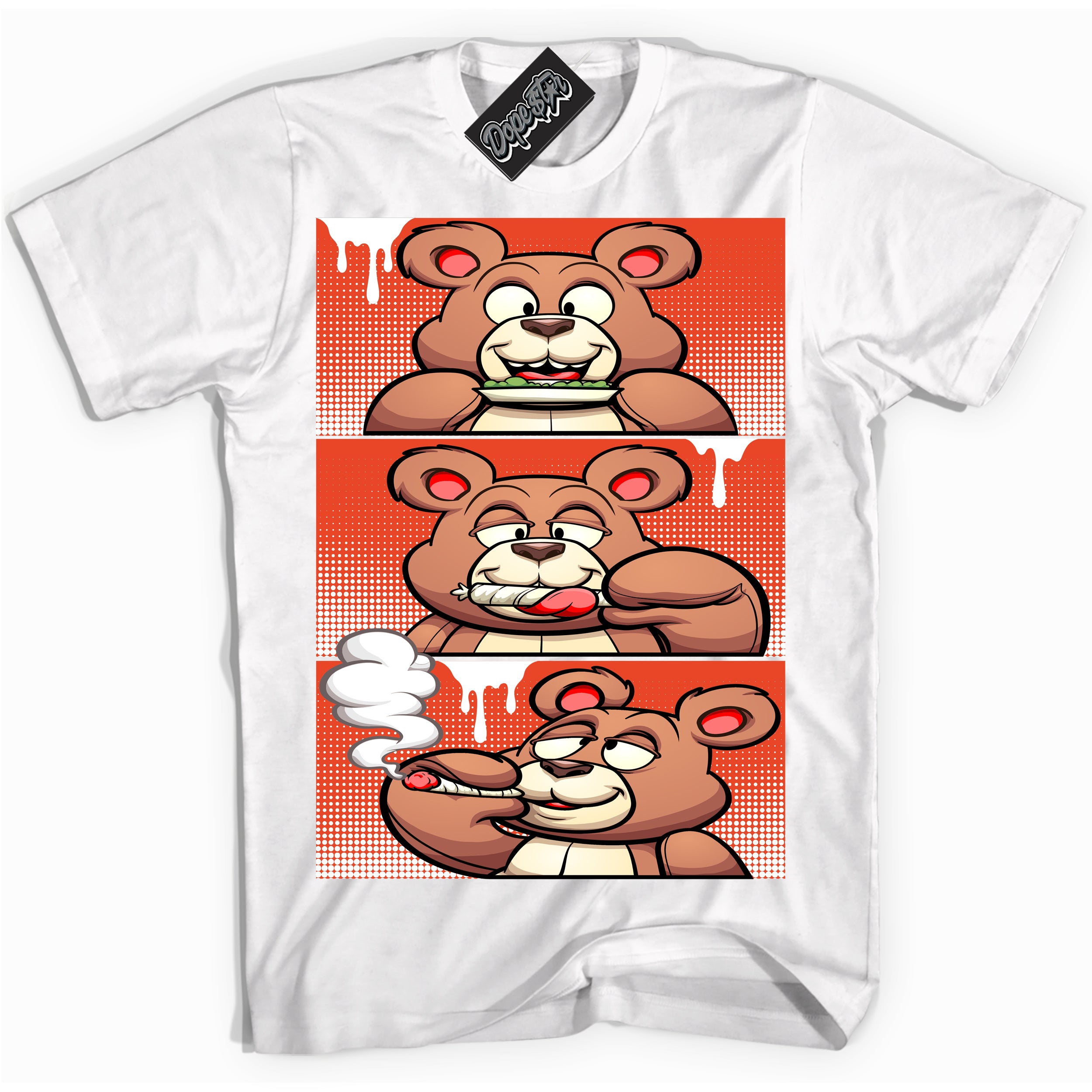 Nike Dunk Low Retro Cosmic Clay 'Roll It Lick It Smoke It Bear' Shirt - White Streetwear Mockup | Sneakerhead T-Shirt Matching Nike Dunk Low Retro Cosmic Clay | Limited Edition Urban Streetwear for Sneaker Matching Outfits | Outfits that pair perfectly with your ND Low Retro Cosmic Clay | Sneakerhead Fashion Must-Have Apparel for Men and Women