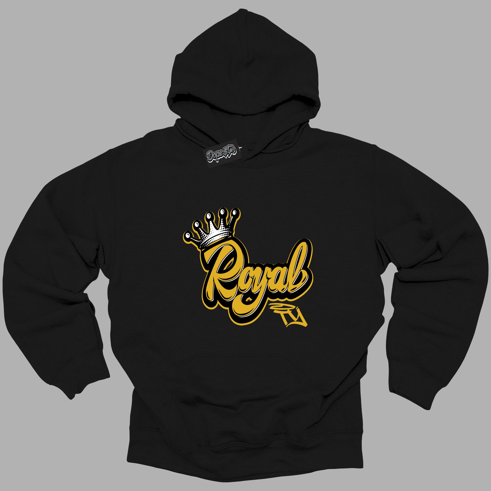 Cool Black Hoodie with “ Royalty ” design that Perfectly Matches Yellow Ochre 6s Sneakers.