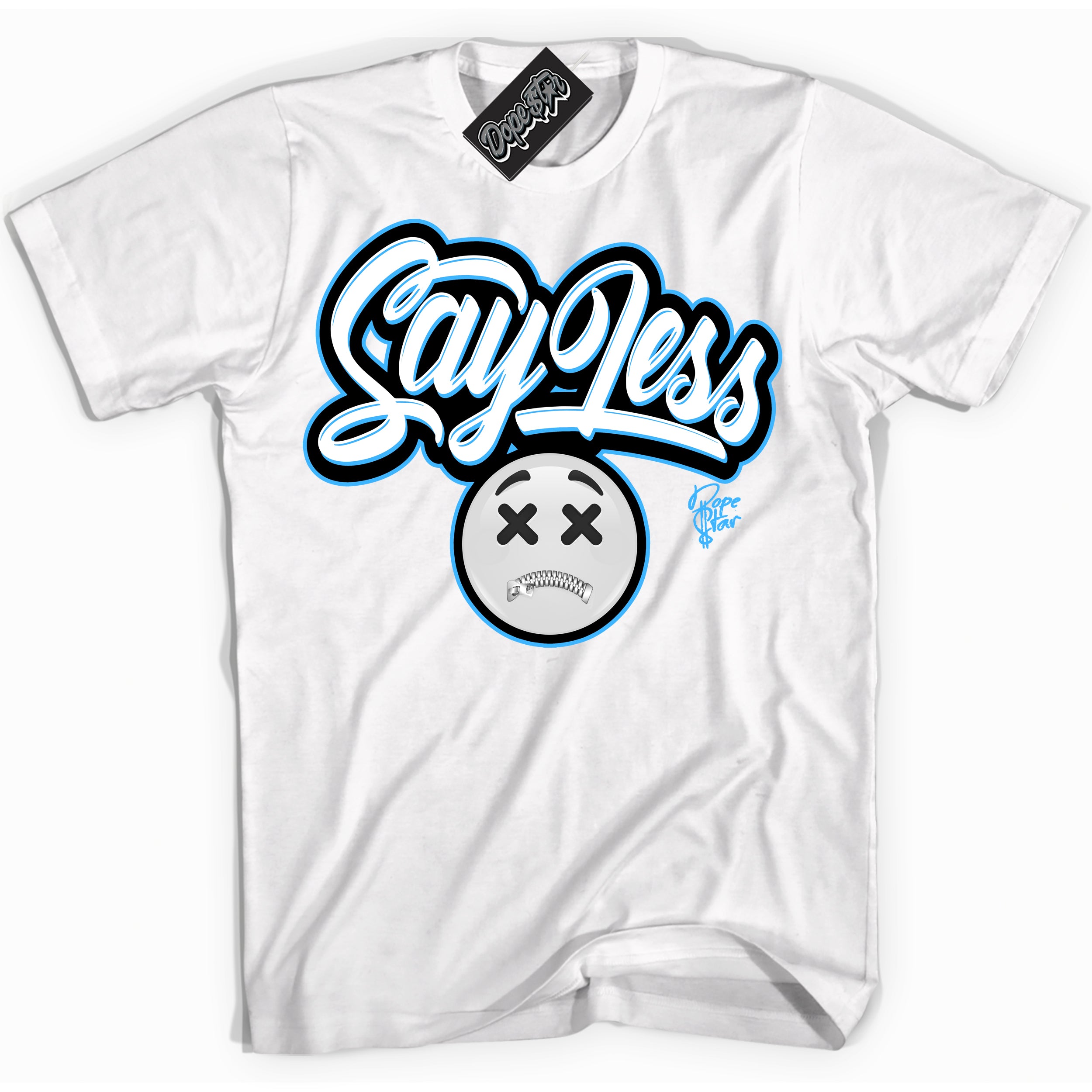 Cool White graphic tee with “ Say Less ” design, that perfectly matches Powder Blue 9s sneakers