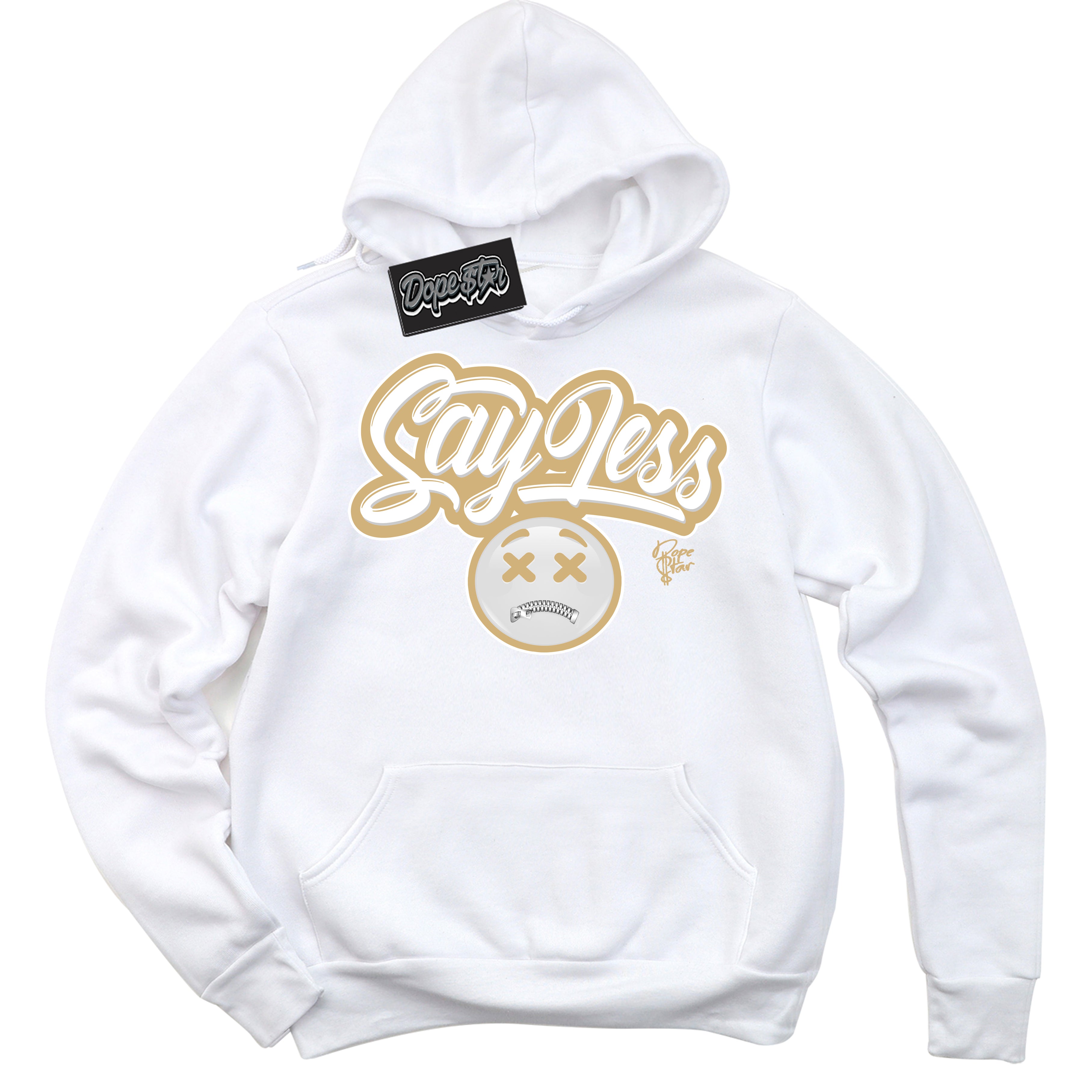 Jordan MVP White Metallic Gold ‘Say Less’ – White Streetwear Hoodie | Sneaker Matching sweatshirt for Jordan MVP White Metallic Gold | Men's and Women's Streetwear Graphic Hoodie by Sneaker Shirts Outlet