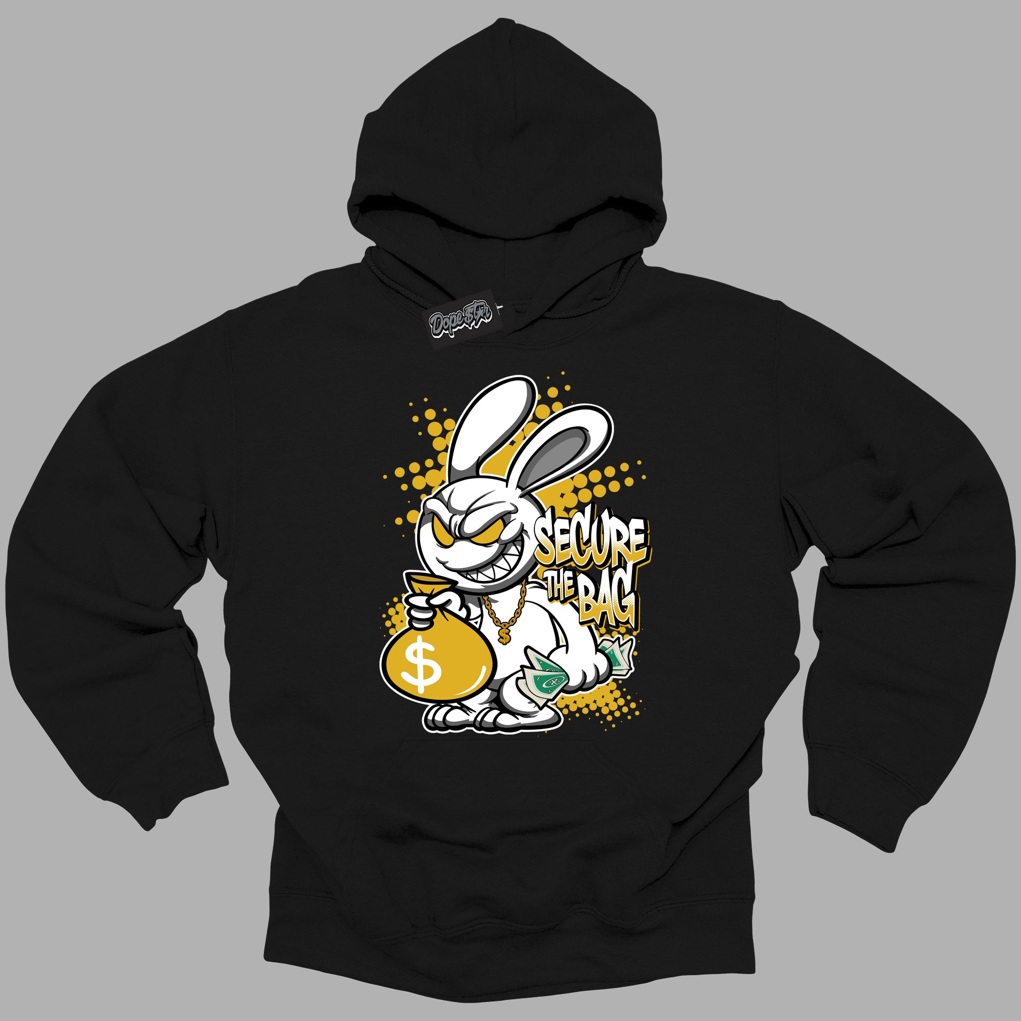 Cool Black Hoodie with “ Secure The Bag ” design that Perfectly Matches Yellow Ochre 6s Sneakers.