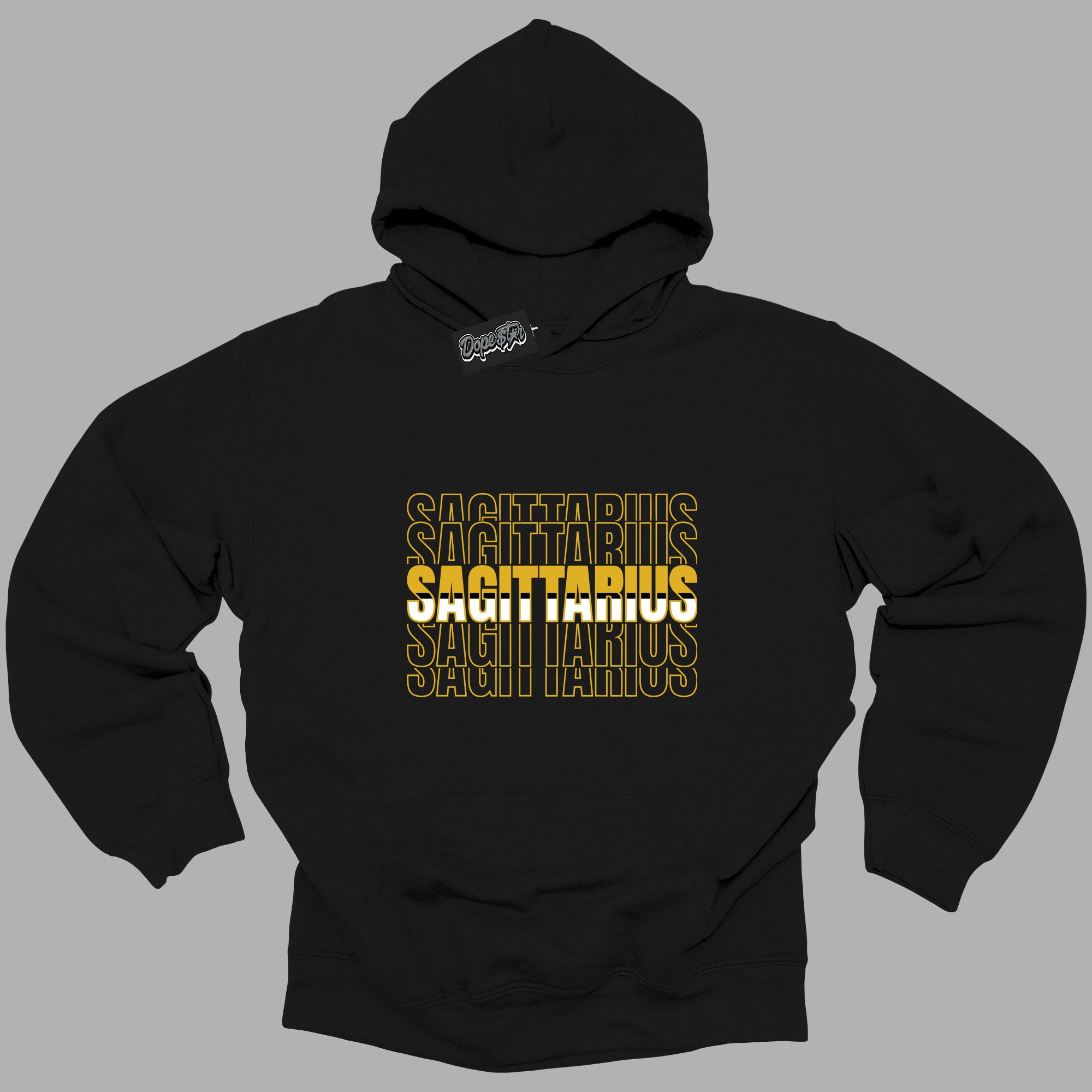 Cool Black Hoodie with “ Sagittarius ” design that Perfectly Matches Yellow Ochre 6s Sneakers.