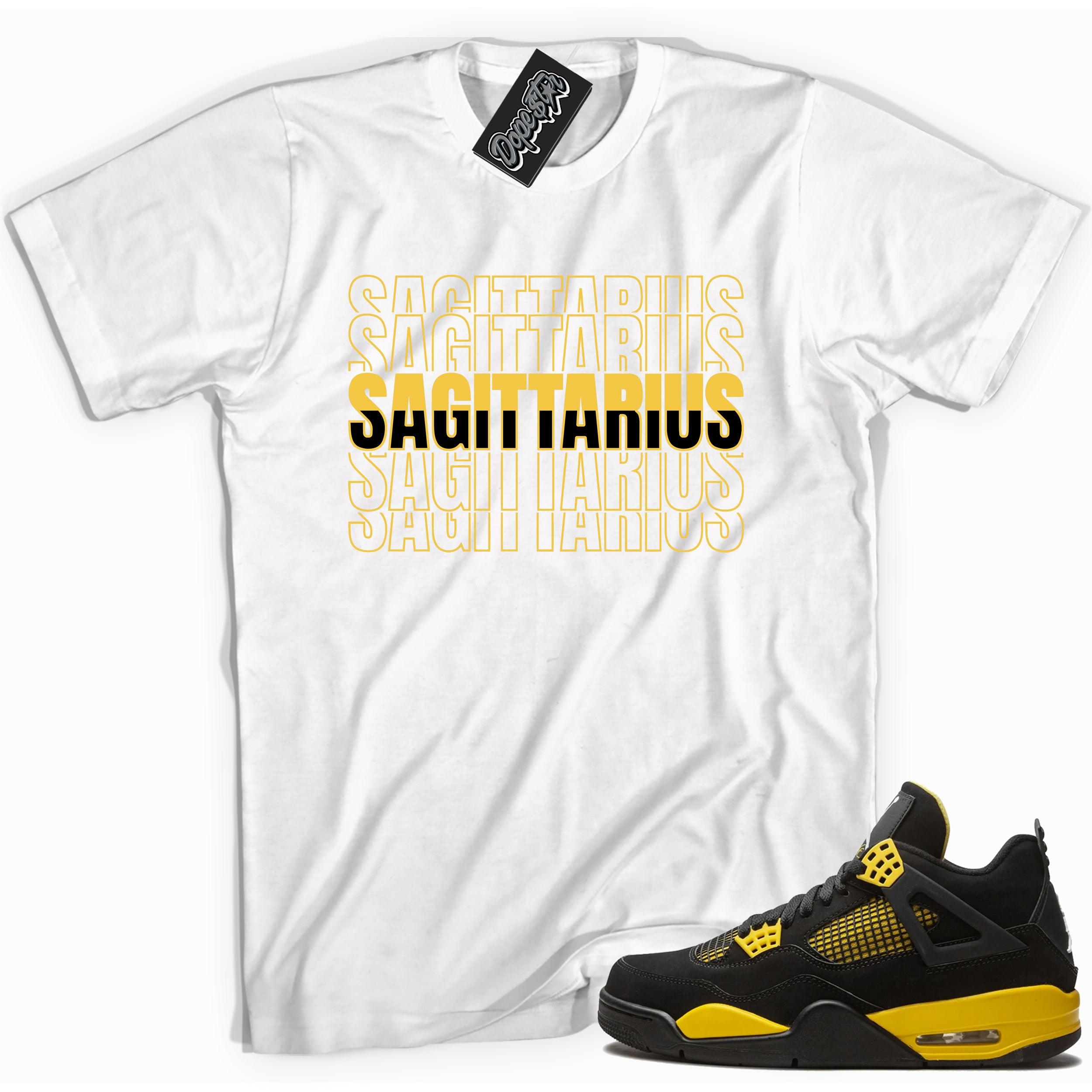 Cool white graphic tee with 'Sagittarius ' print, that perfectly matches Air Jordan 4 Thunder sneakers