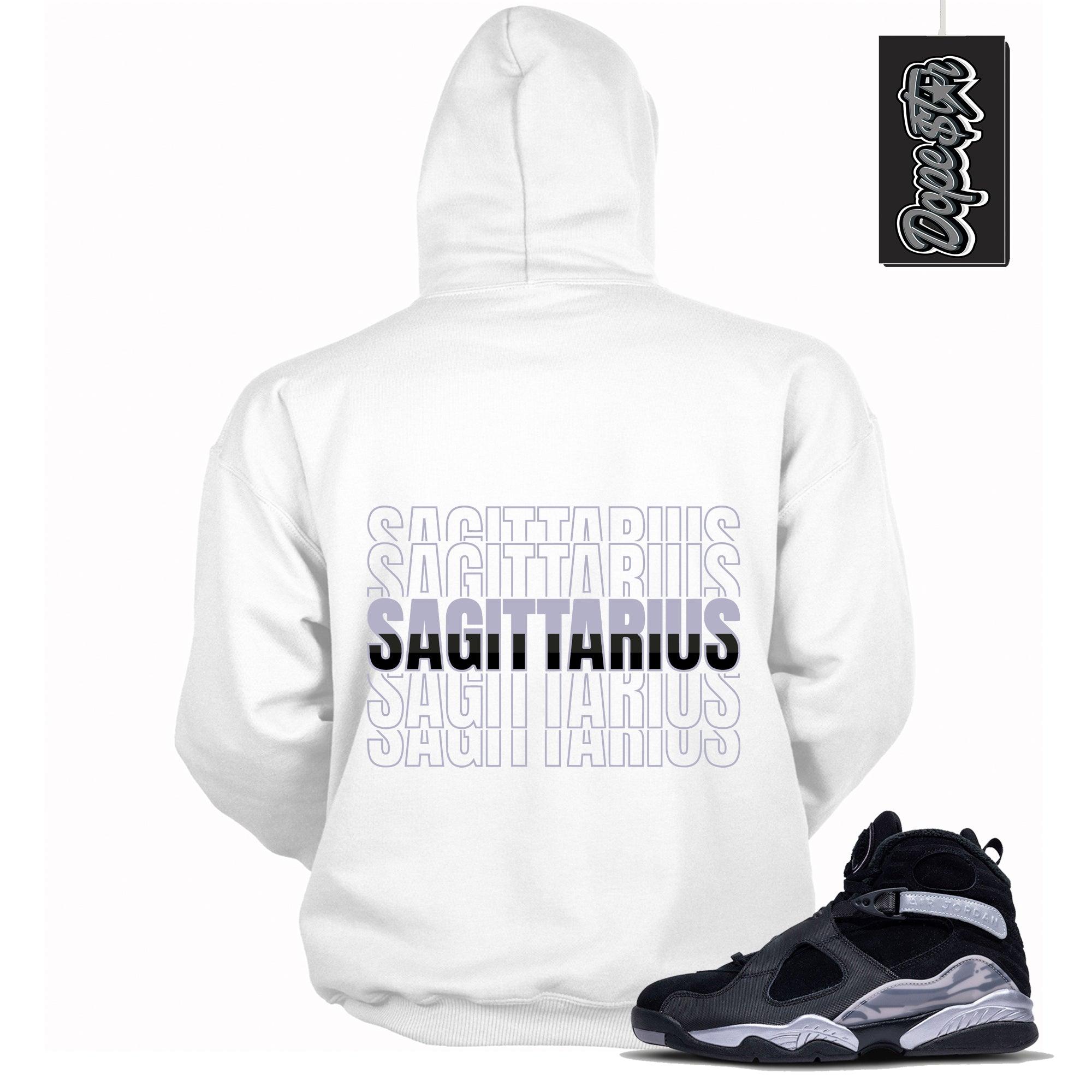 Cool White Graphic Hoodie with “ Sagittarius “ print, that perfectly matches Air Jordan 8 Winterized sneakers
