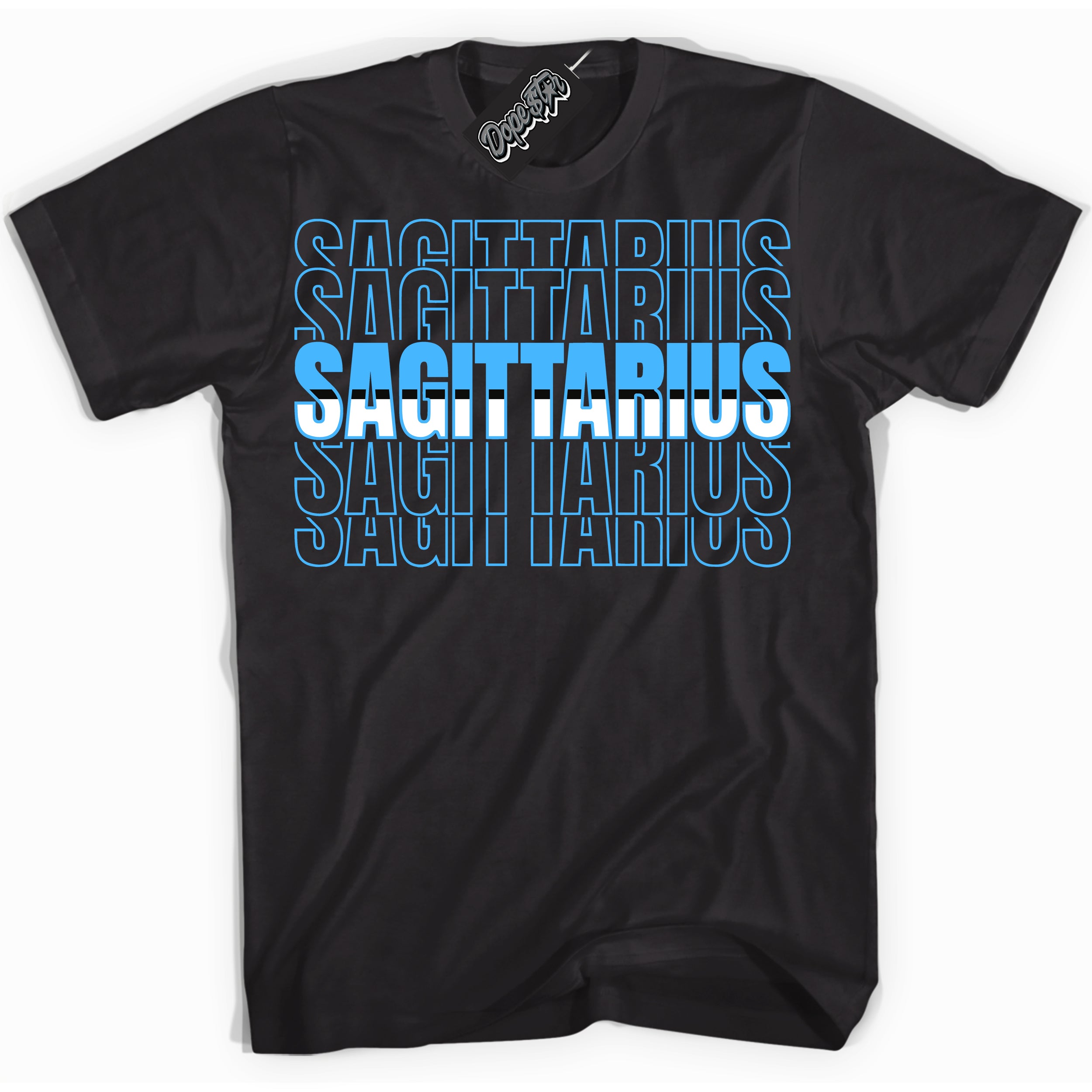 Cool Black graphic tee with “ Sagittarius” design, that perfectly matches Powder Blue 9s sneakers