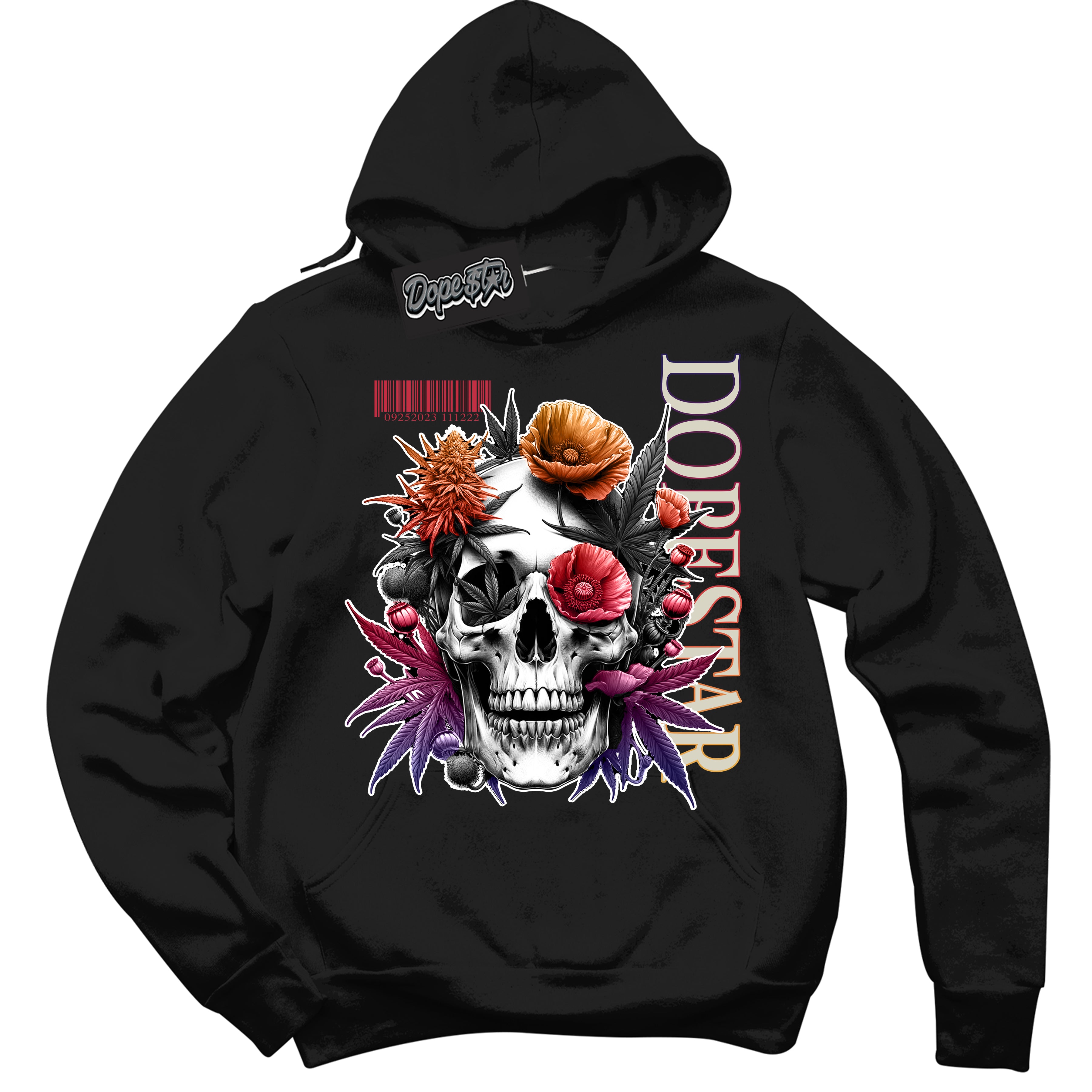 Cool Black Hoodie with “ Skull Poppies ” design that Perfectly Matches J Balvin Medellin Sunset 3s Sneakers.