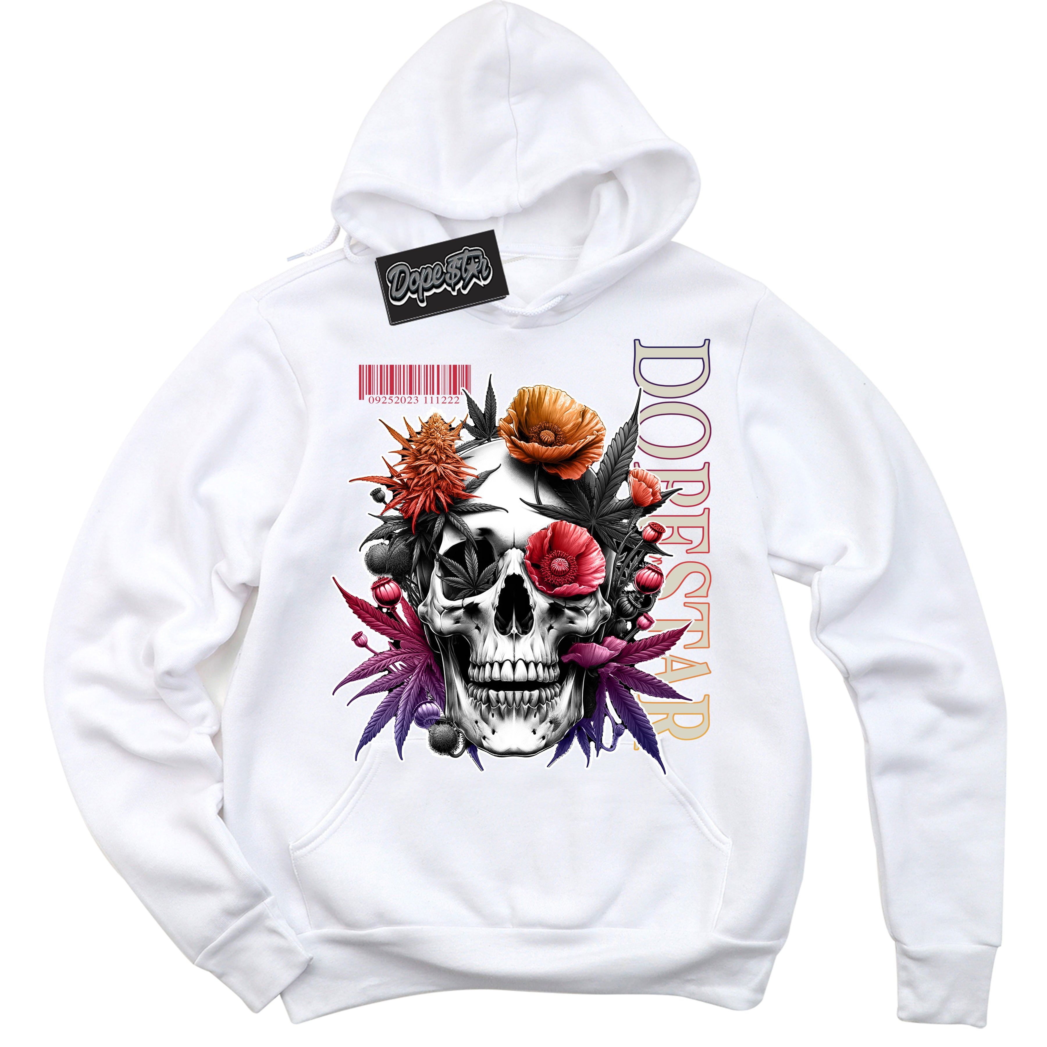 Cool White Hoodie with “ Skull Poppies ” design that Perfectly Matches J Balvin Medellin Sunset 3s Sneakers.