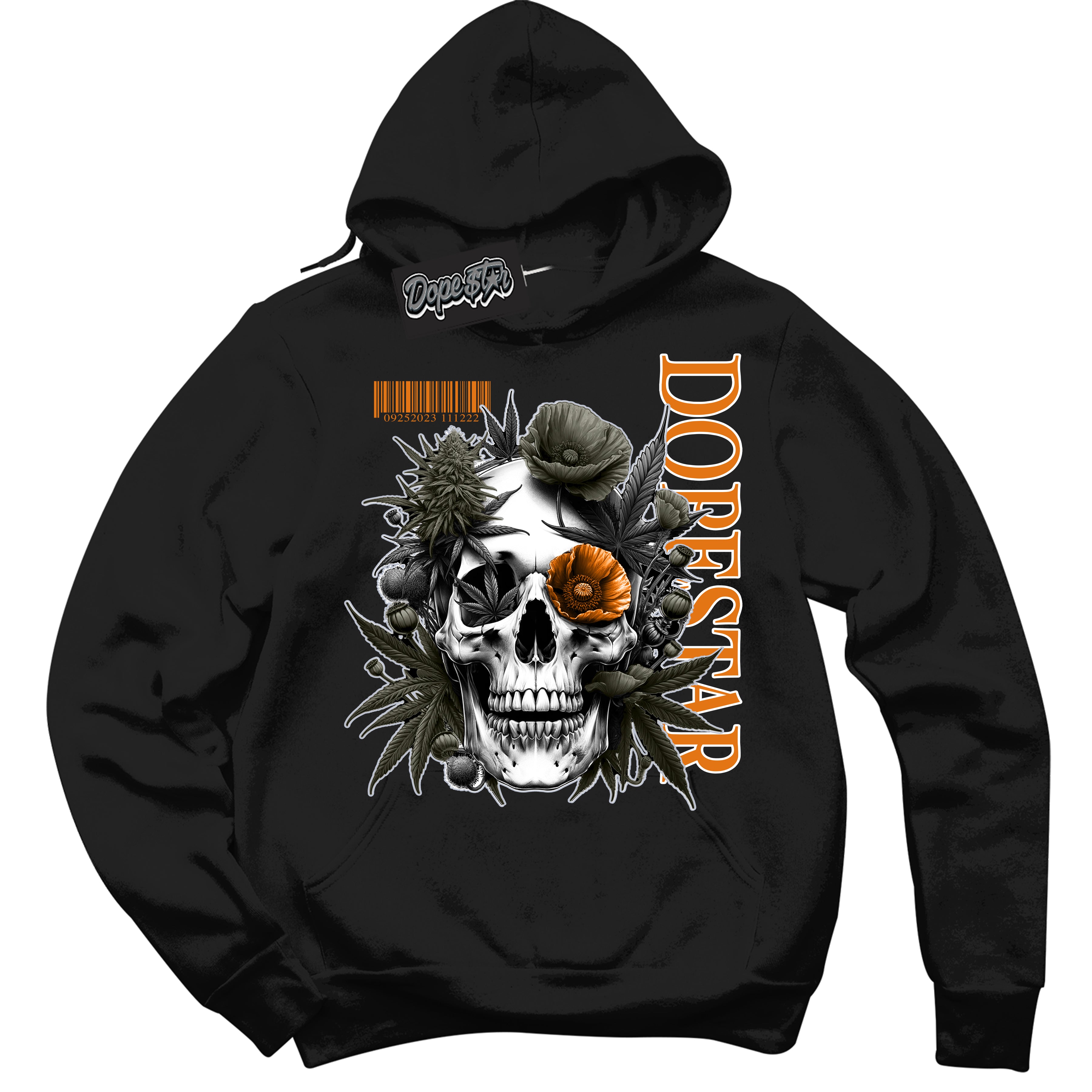 Cool Black Hoodie with “ Skull Poppies ” design that Perfectly Matches Olive 5s Sneakers.