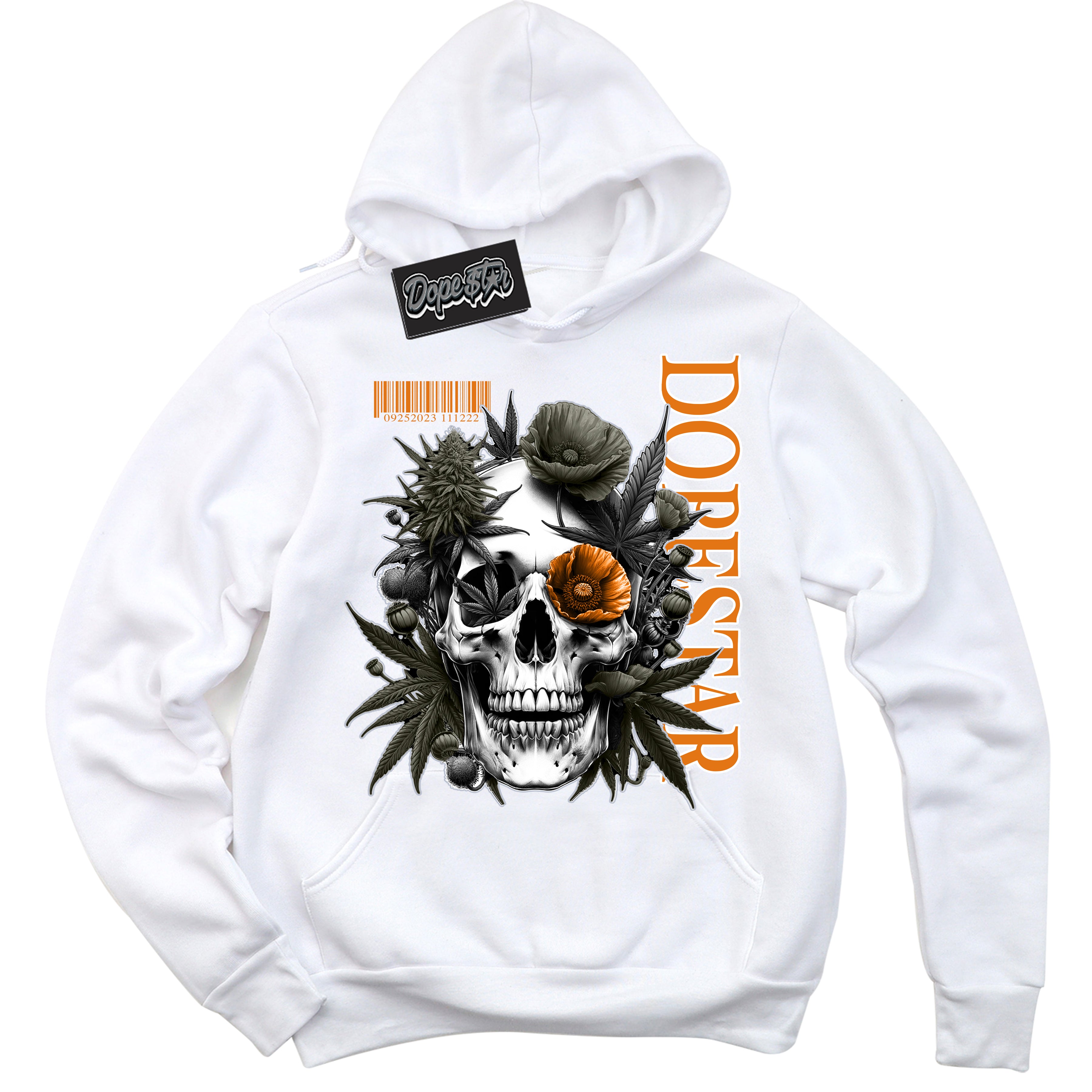 Cool White Hoodie with “ Skull Poppies ” design that Perfectly Matches Olive 5s Sneakers.
