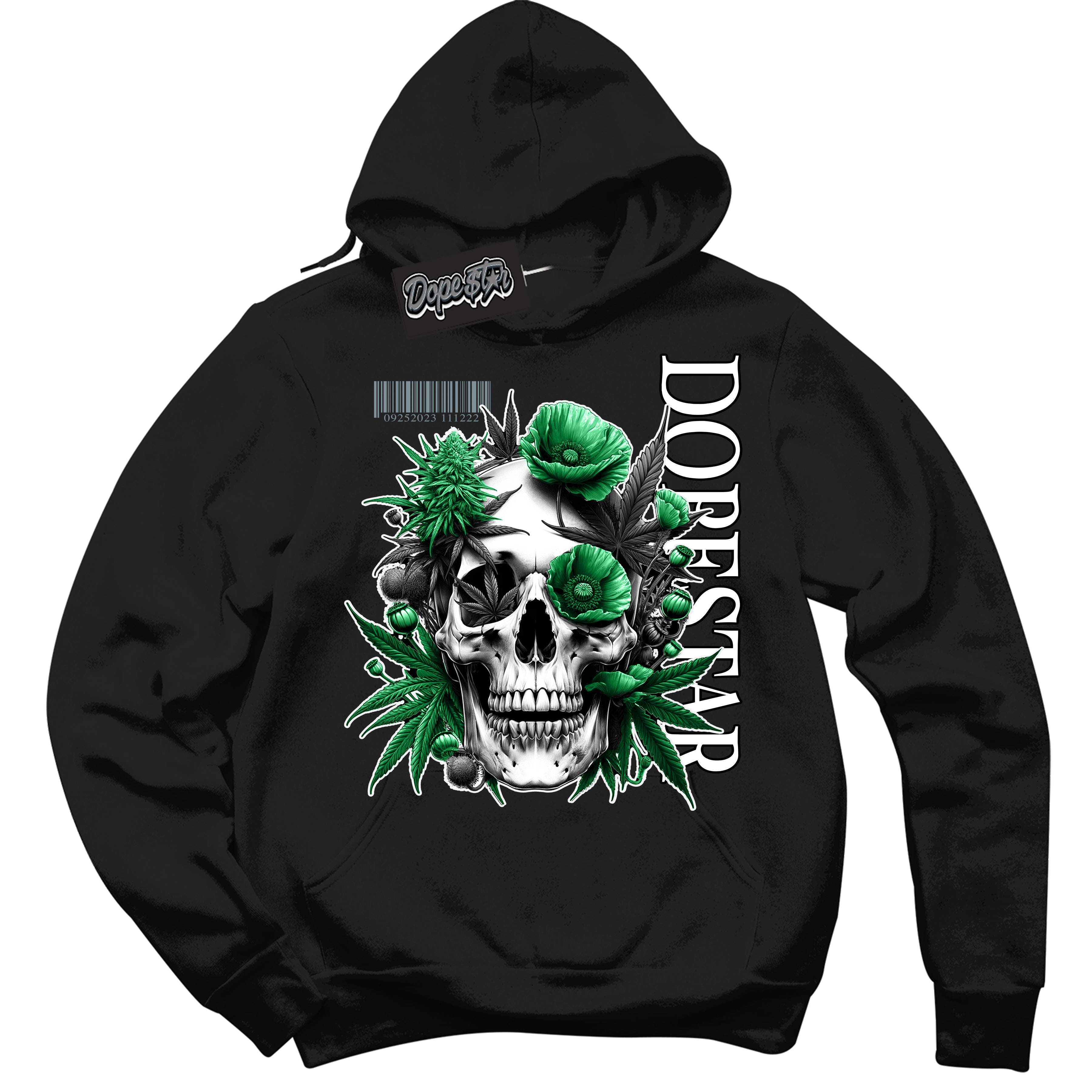 Cool Black Hoodie with “ Skull Poppies ” design that Perfectly Matches Lucky Green 5s Sneakers.
