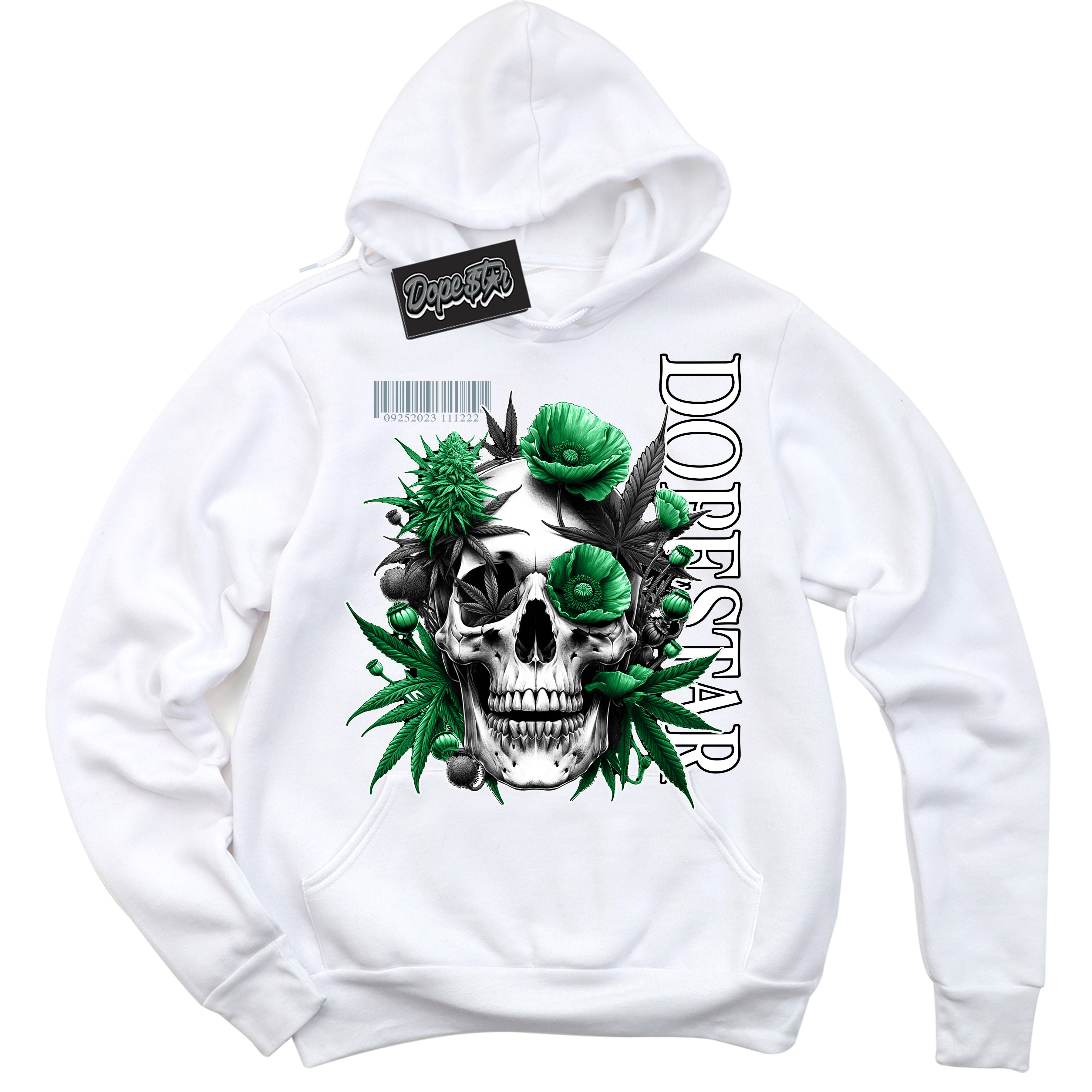 Cool White Hoodie with “ Skull Poppies ” design that Perfectly Matches Lucky Green 5s Sneakers.