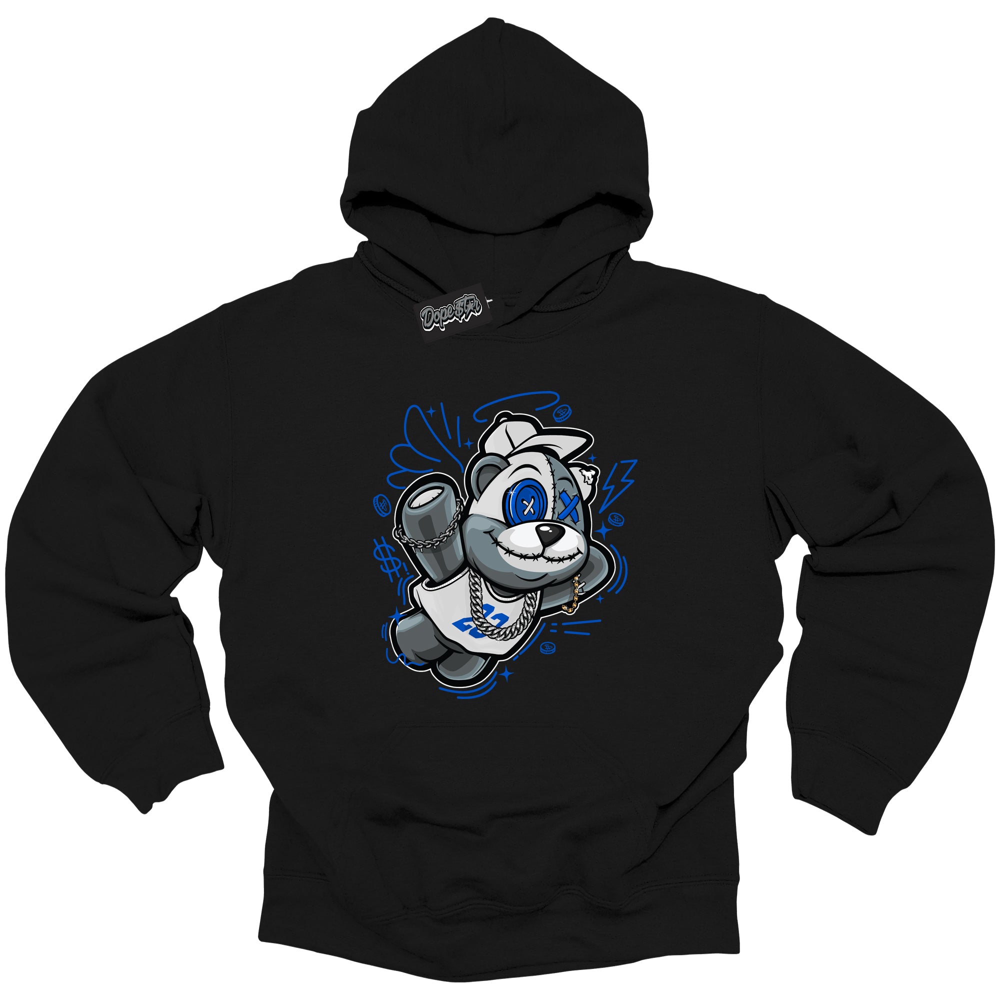 Cool Black Hoodie with “ Slam Dunk Bear ” design that Perfectly Matches Royal Reimagined 1s Sneakers.