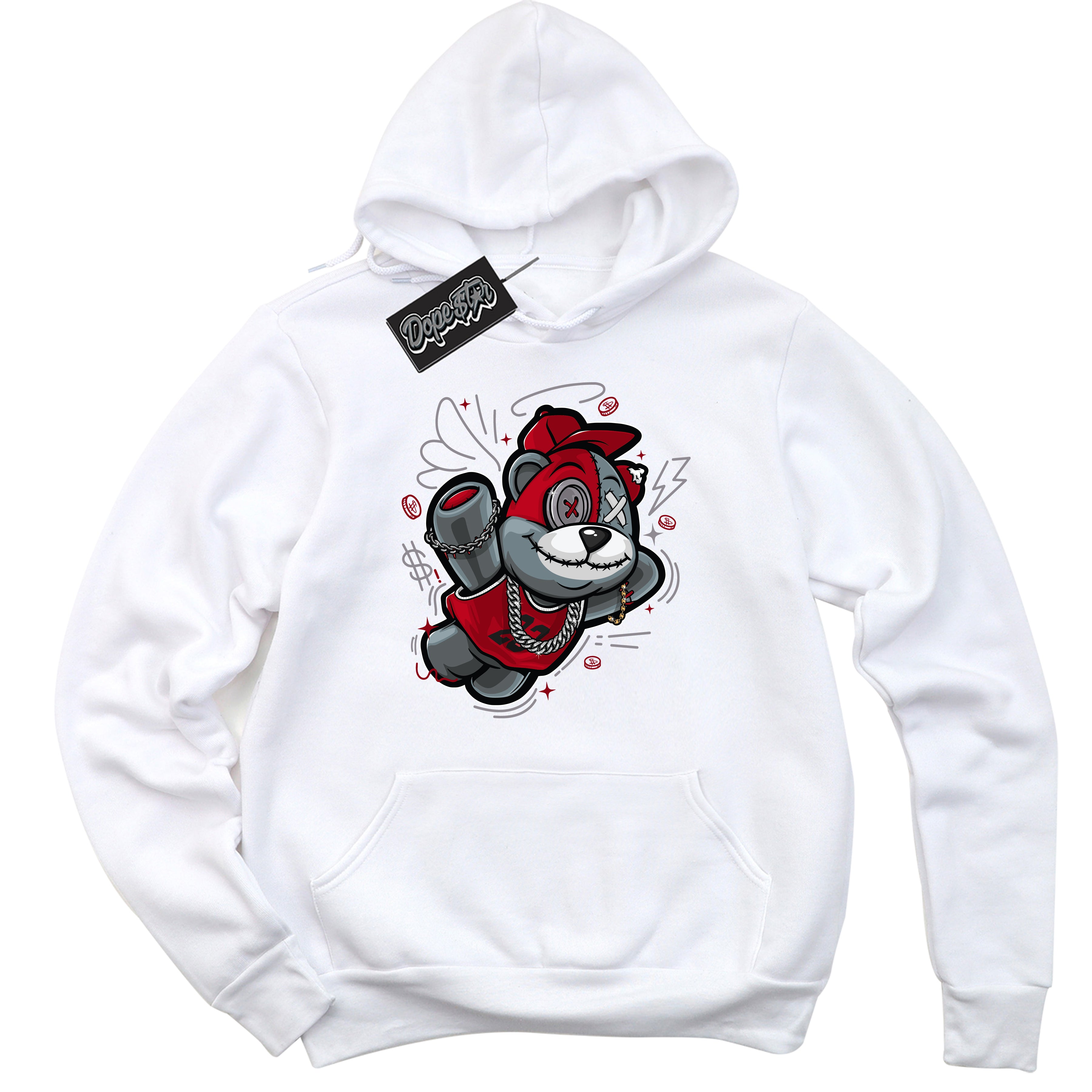 Cool White Hoodie with “ Slam Dunk Bear ” design that Perfectly Matches Bred Reimagined 4s Jordans.