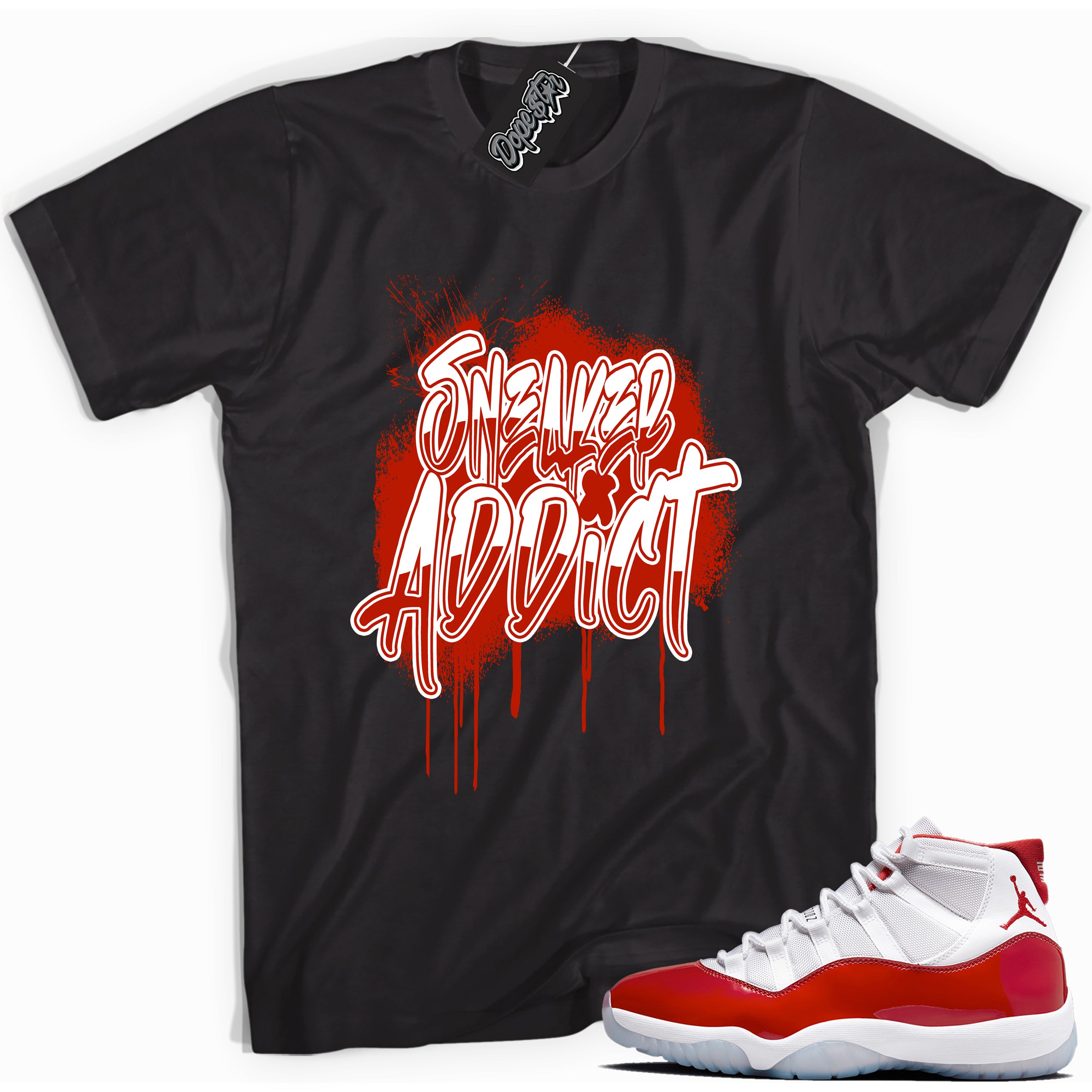 Cool Black graphic tee with “ Sneaker Addict ” print, that perfectly matches CHERRY 11s sneakers