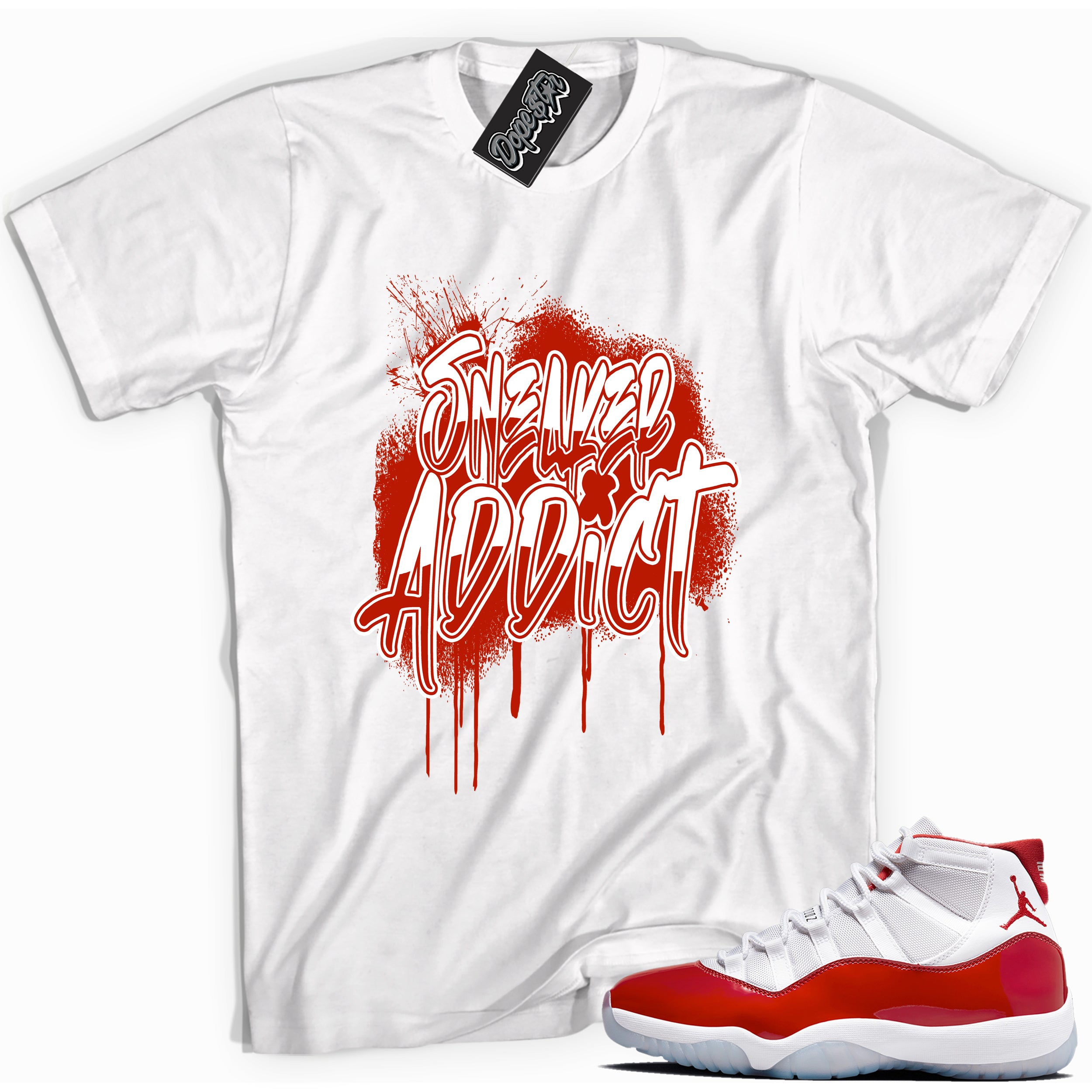 Cool White graphic tee with “ Sneaker Addict ” print, that perfectly matches CHERRY 11s sneakers