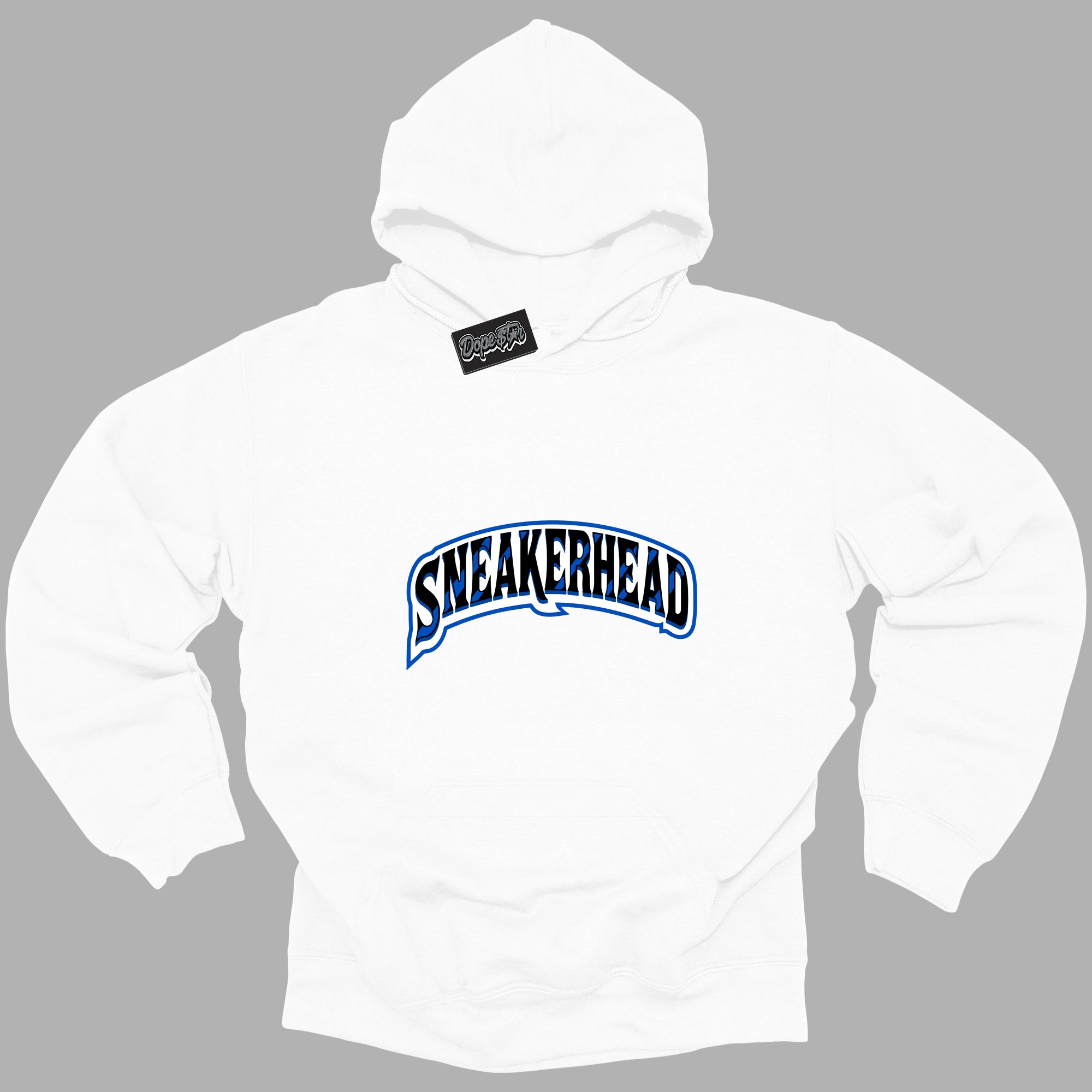 Cool White Hoodie with “ Sneakerhead ” design that Perfectly Matches Royal Reimagined 1s Sneakers.