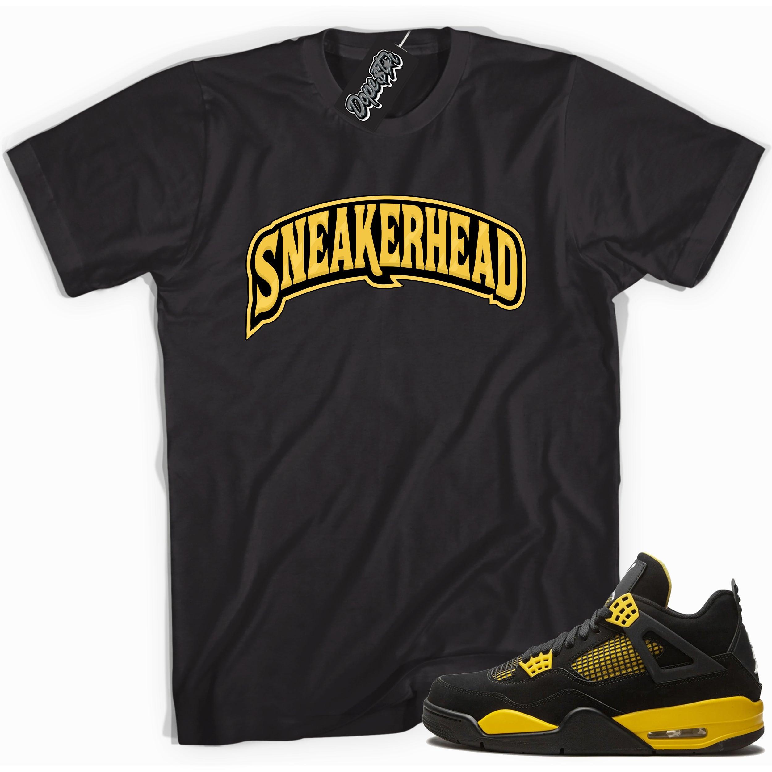 Cool black graphic tee with 'sneakerhead' print, that perfectly matches Air Jordan 4 Thunder sneakers
