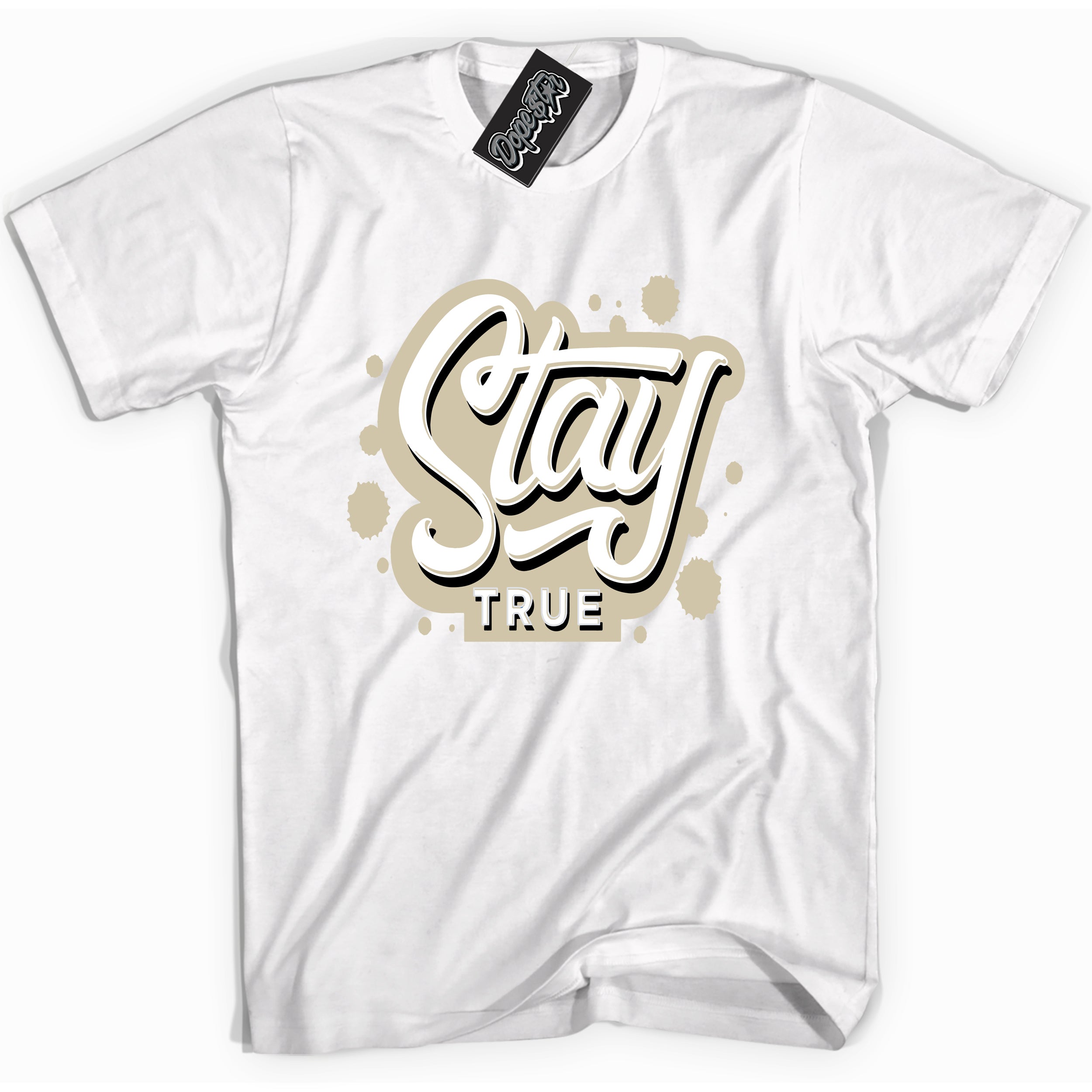 Cool White Shirt with “ Stay True” design that perfectly matches Gratitude 11s Sneakers.