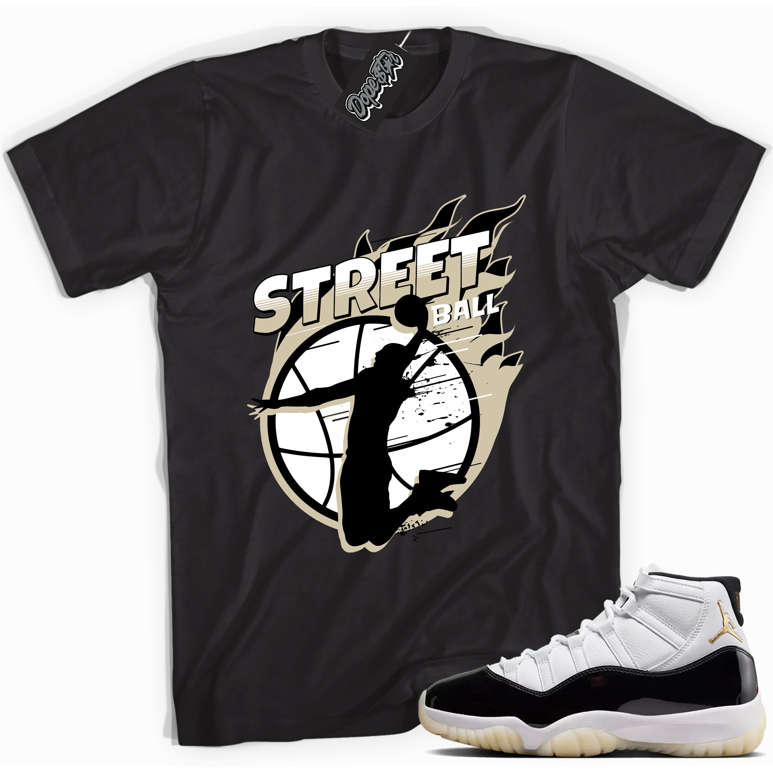 Cool Black graphic tee with “ Street Ball ” print, that perfectly matches AIR JORDAN 11 GRATITUDE sneakers