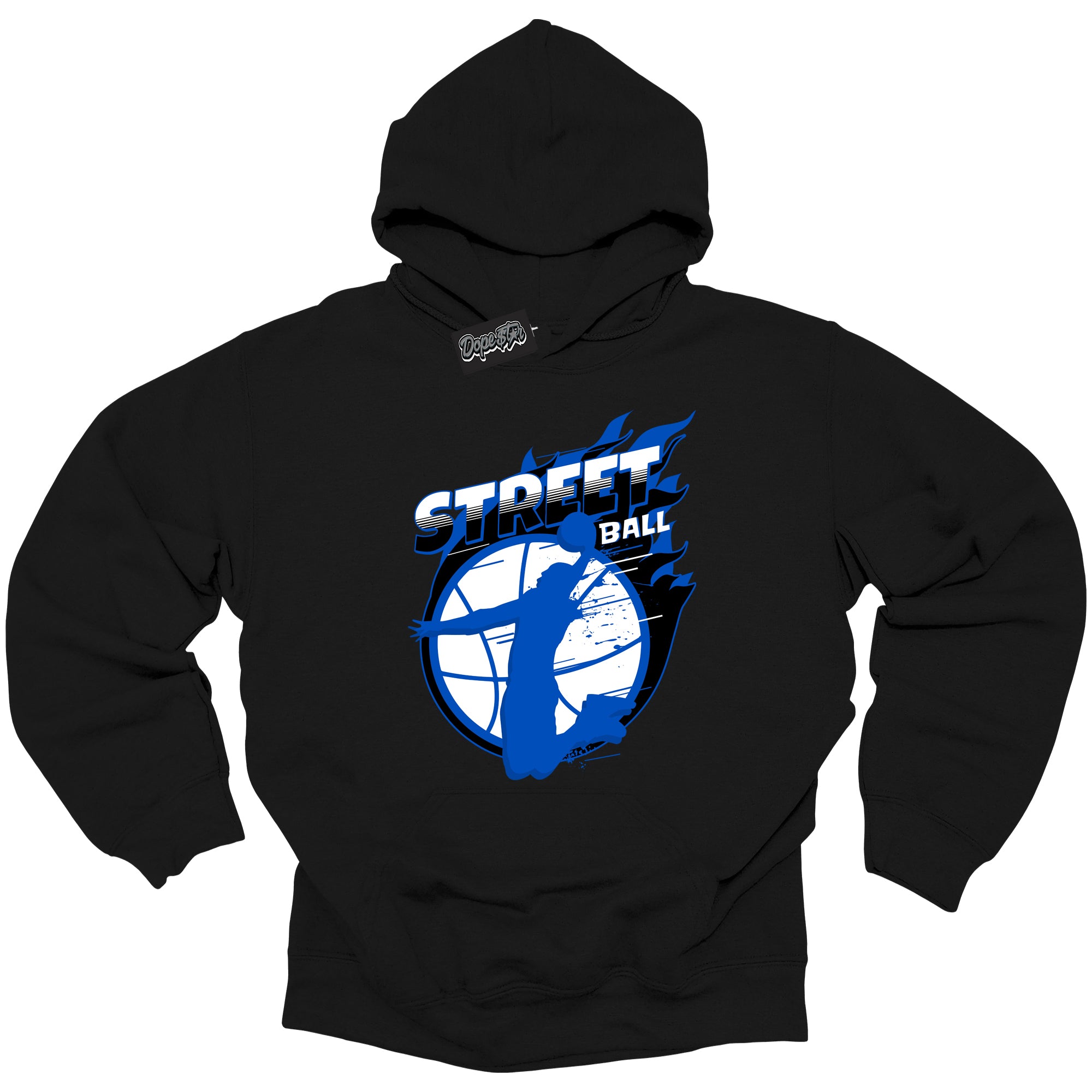 Cool Black Hoodie with “ Street Ball ” design that Perfectly Matches Royal Reimagined 1s Sneakers.