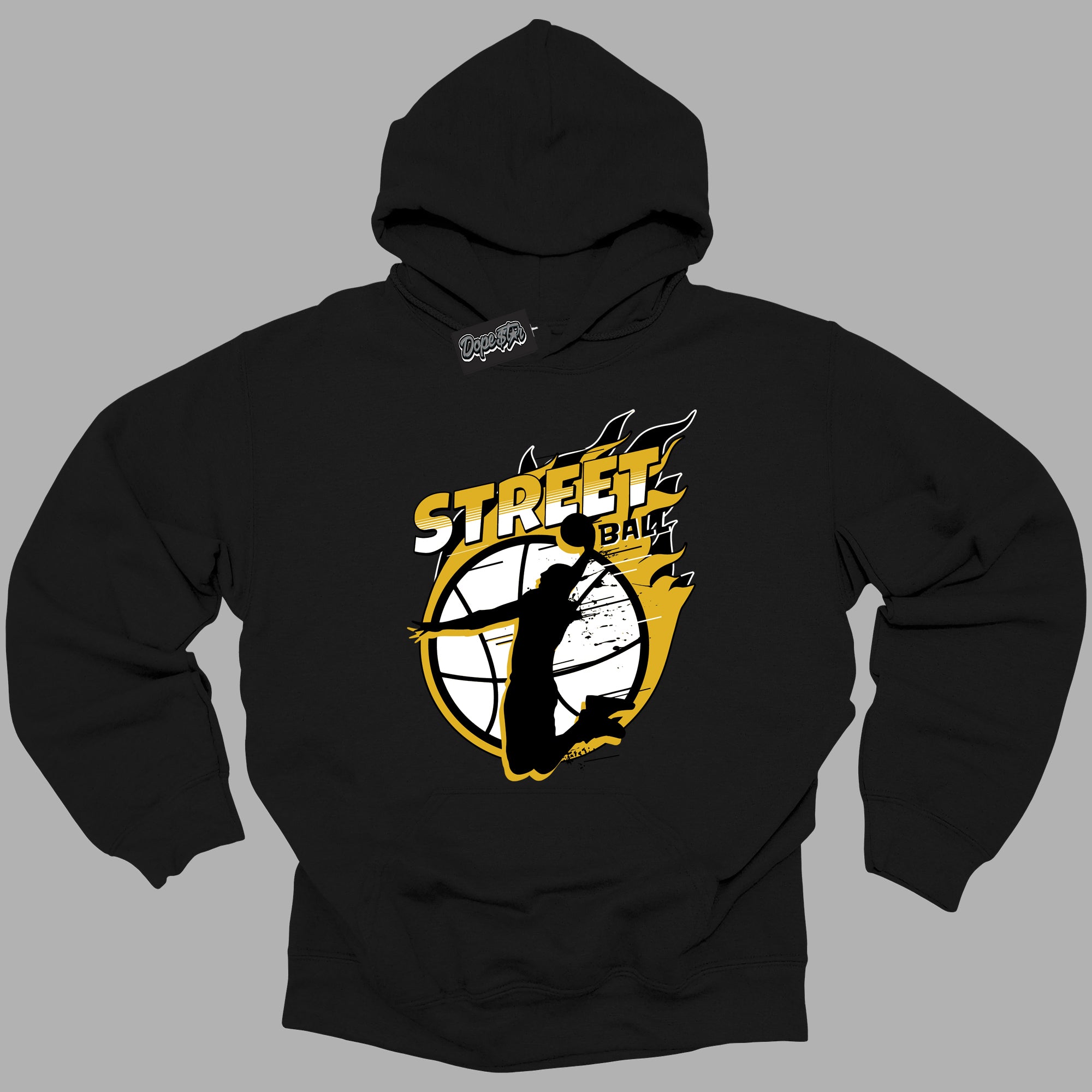 Cool Black Hoodie with “ Street Ball ” design that Perfectly Matches Yellow Ochre 6s Sneakers.
