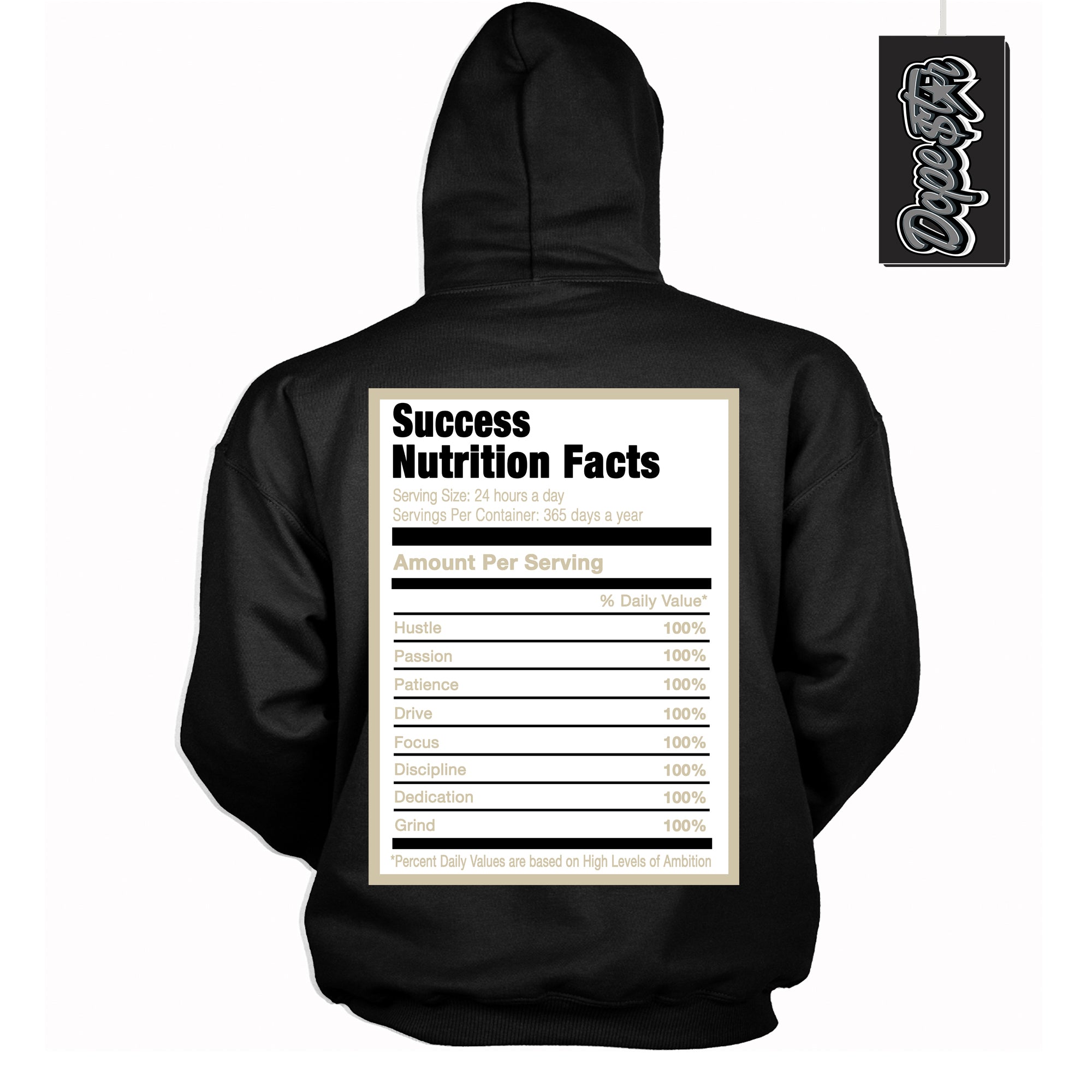 Cool Black Hoodie with “ Success Nutrition ” design that Perfectly Matches Gratitude 11s Sneakers.