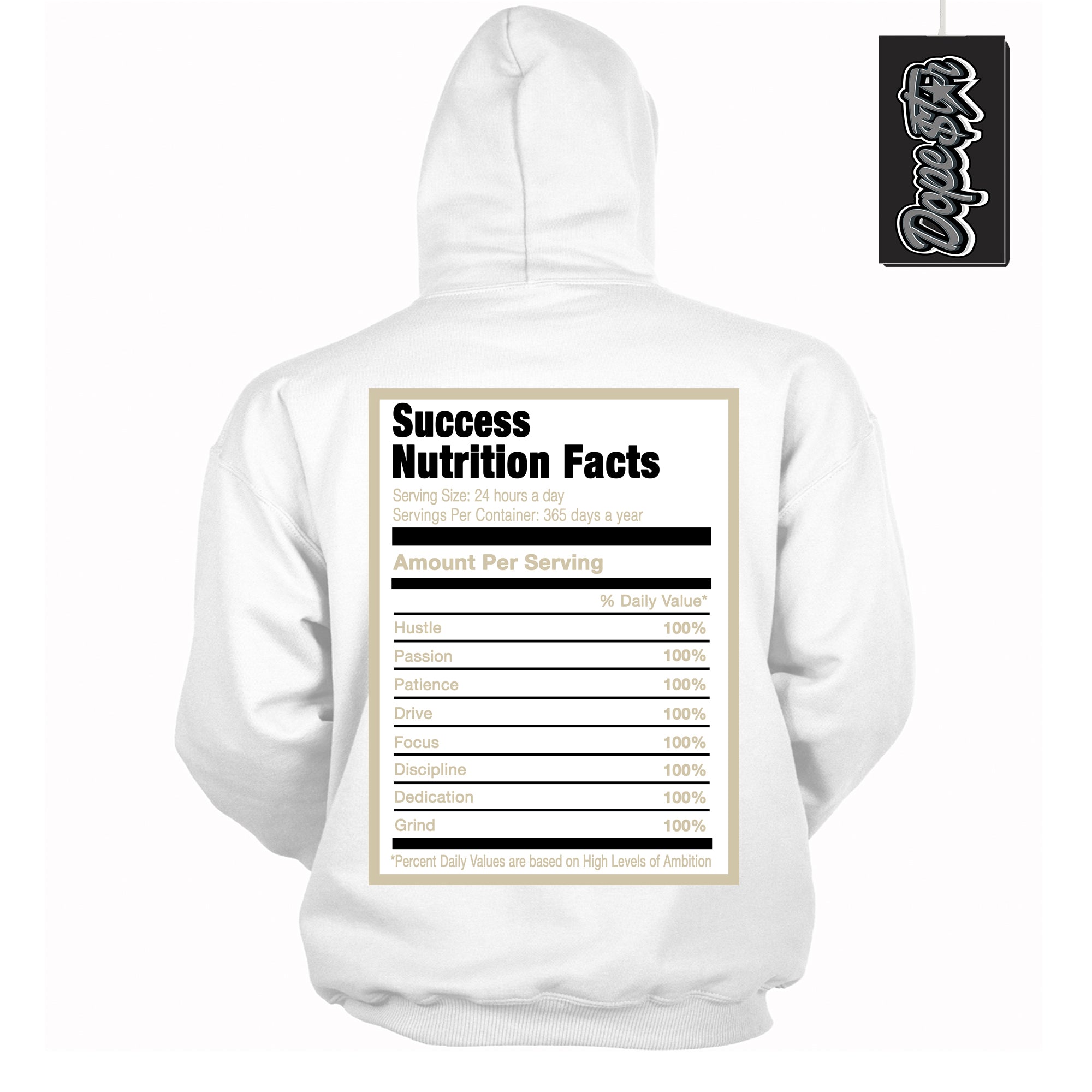 Cool White Hoodie with “ Success Nutrition ” design that Perfectly Matches Gratitude 11s Sneakers.