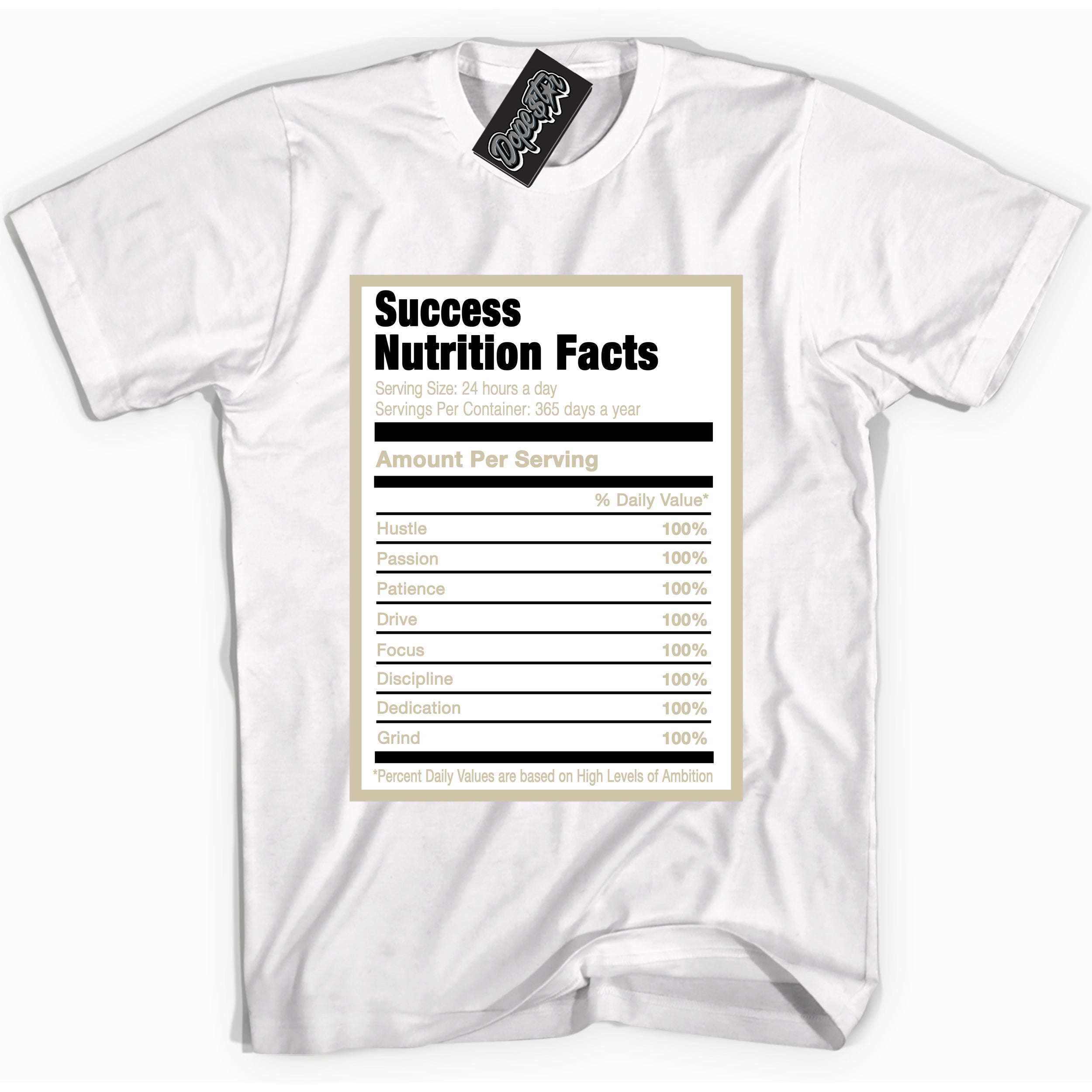 Cool White Shirt with “ Success Nutrition” design that perfectly matches Gratitude 11s Sneakers.