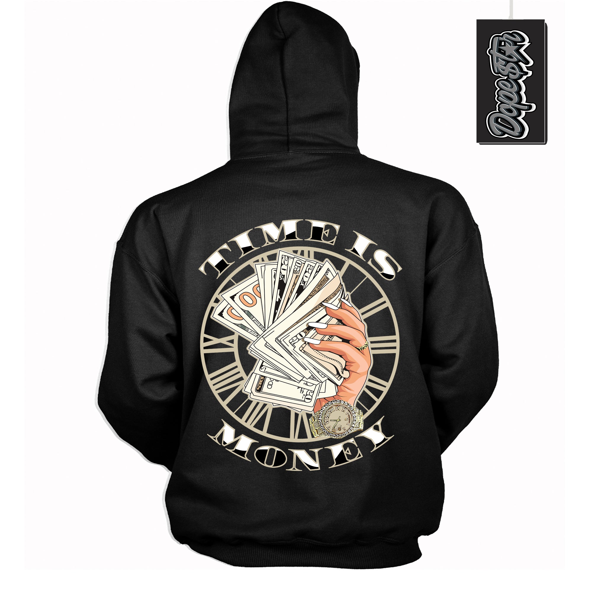 Cool Black Hoodie with “ Time Is Money ” design that Perfectly Matches Gratitude 11s Sneakers.